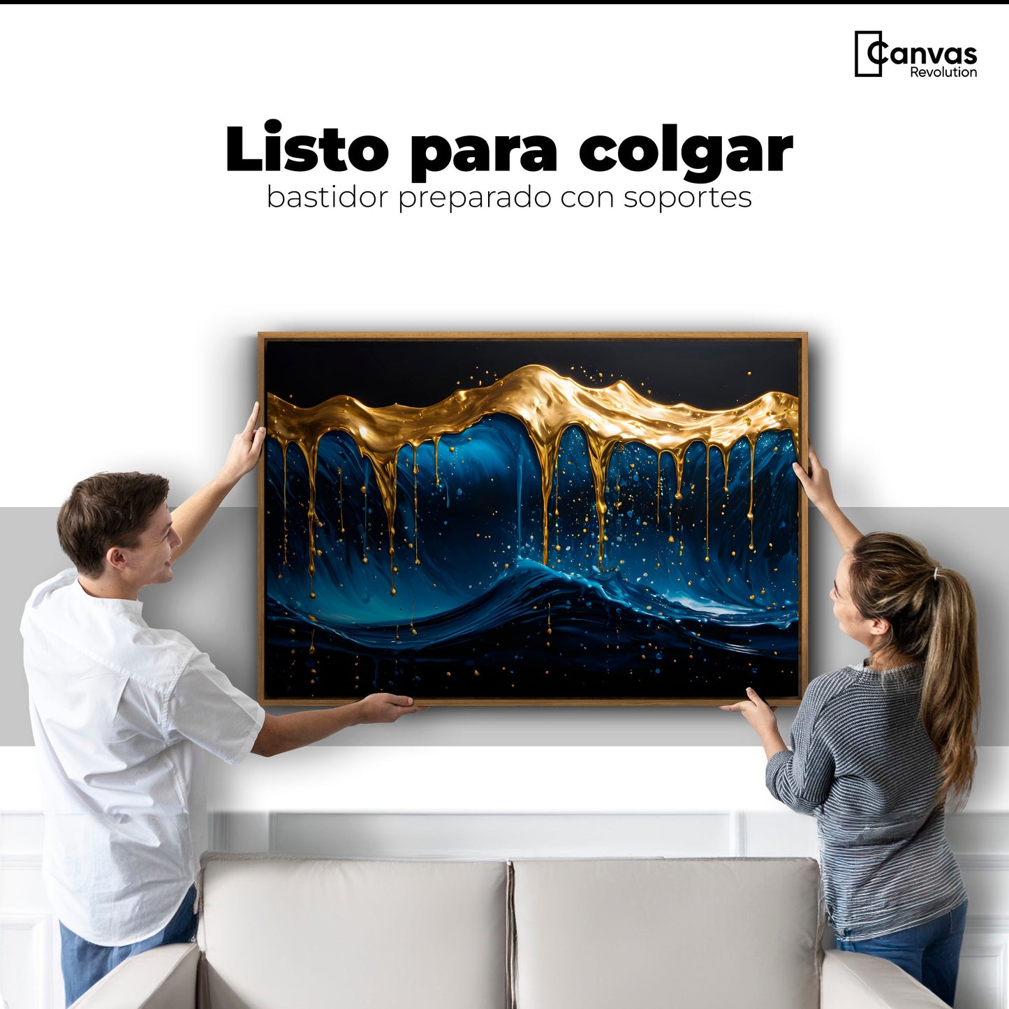 Cuadros Decorativos Canvas Revolution | Azul Dorado | Colgar