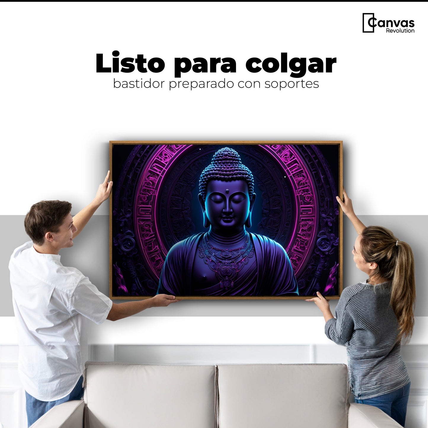 Cuadros Decorativos Canvas Revolution | Buda Neon Luminoso | Colgar