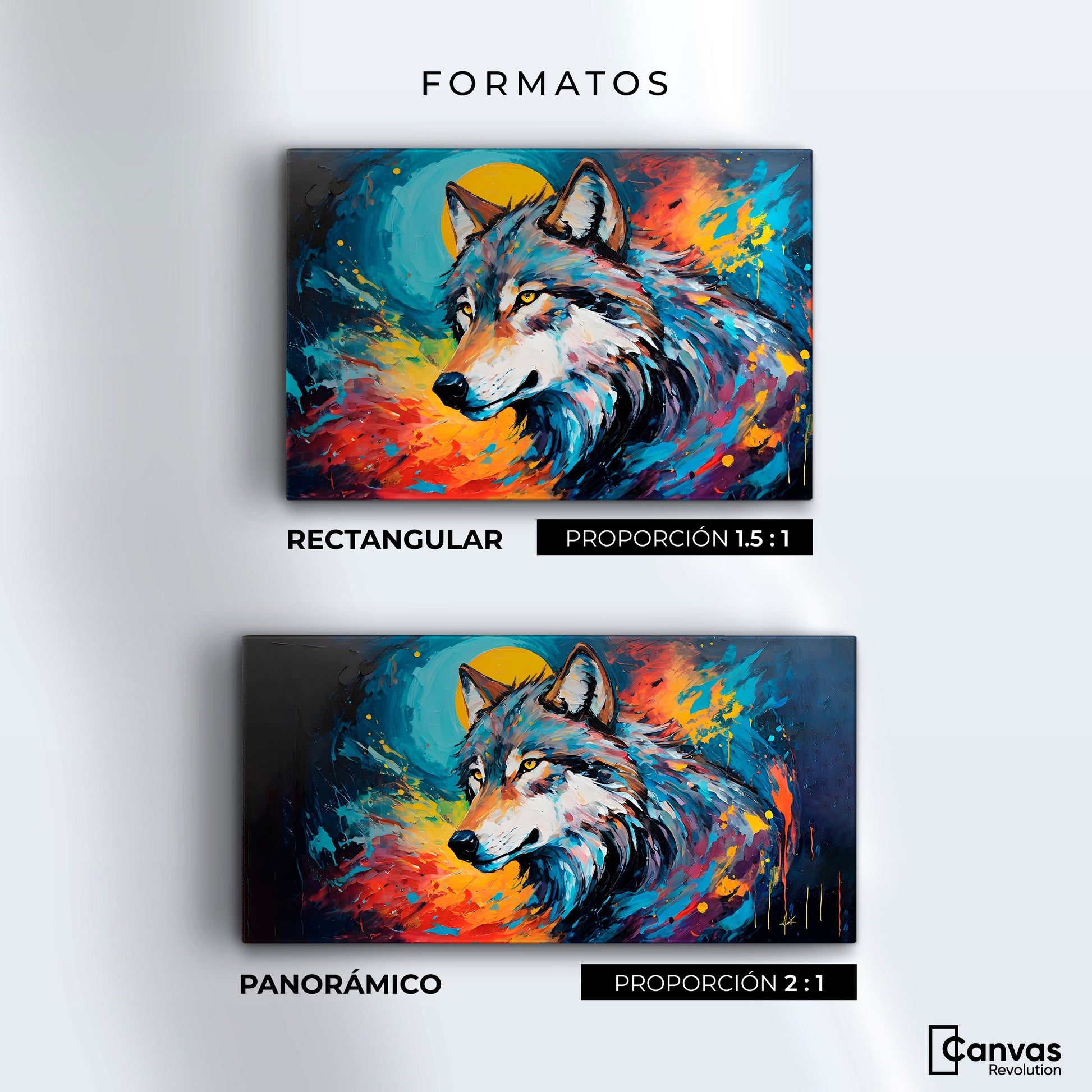 Cuadros Decorativos Canvas Revolution | lobo-splash-color | Formatos