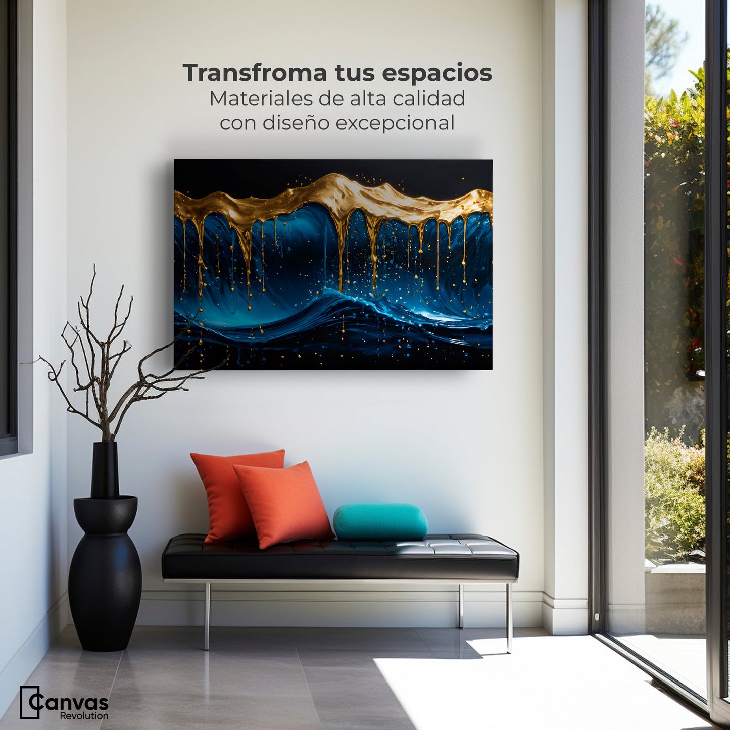 Cuadros Decorativos Canvas Revolution | Azul Dorado | Montaje1