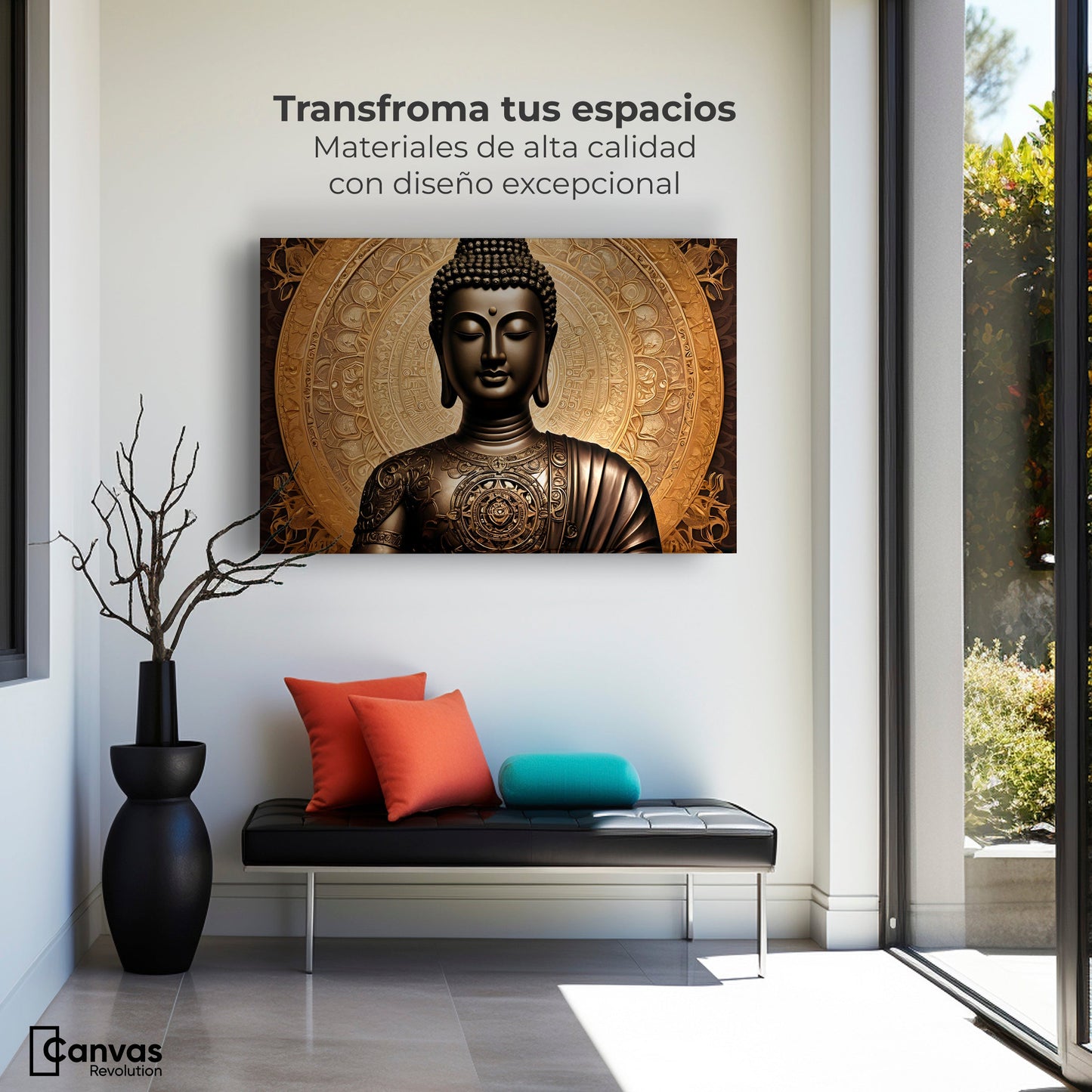 Cuadros Decorativos Canvas Revolution | Buda Astral Dorado | Montaje1