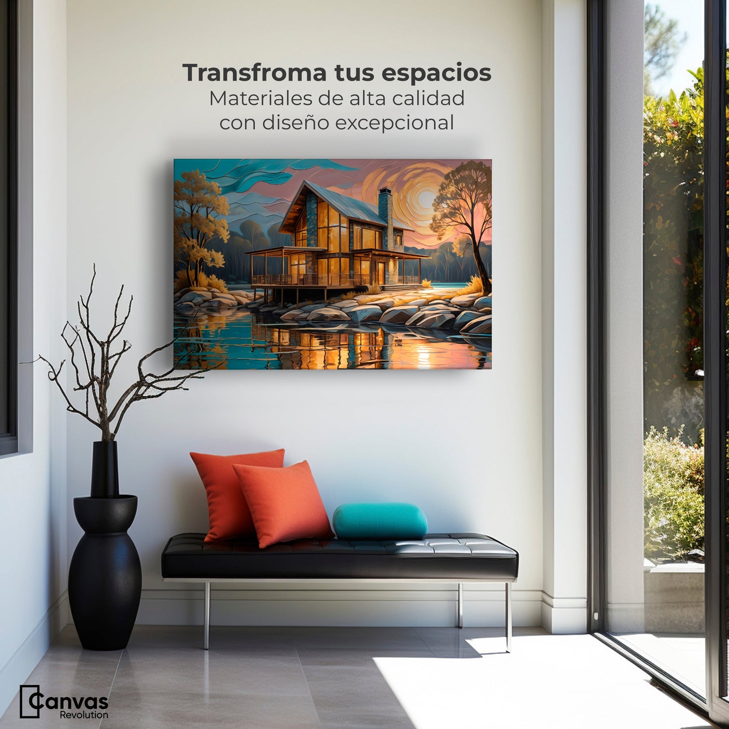 Cuadros Decorativos Canvas Revolution | Cabana Junto Lago | Montaje1