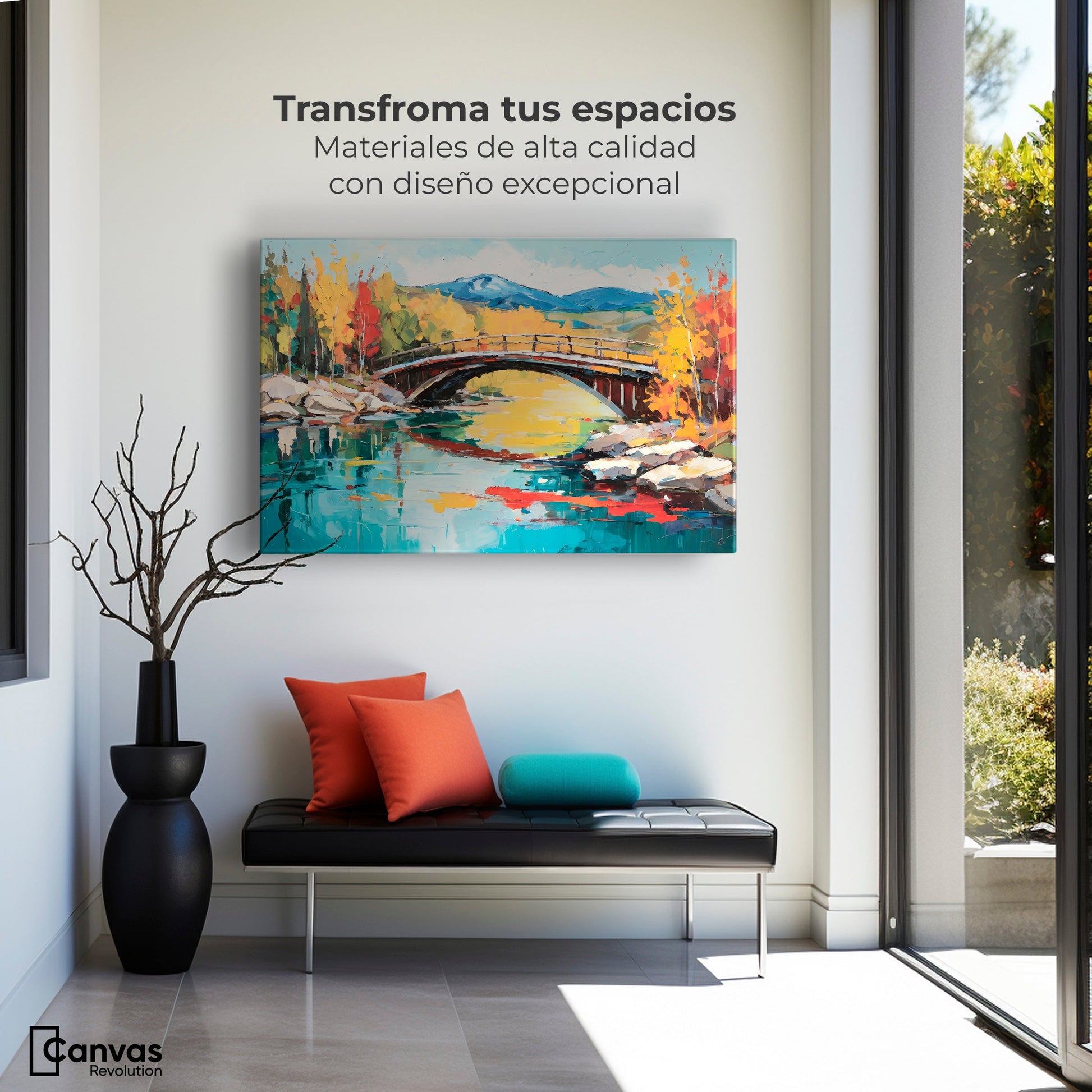 Cuadros Decorativos Canvas Revolution | Puente Otonal Aureo | Montaje1