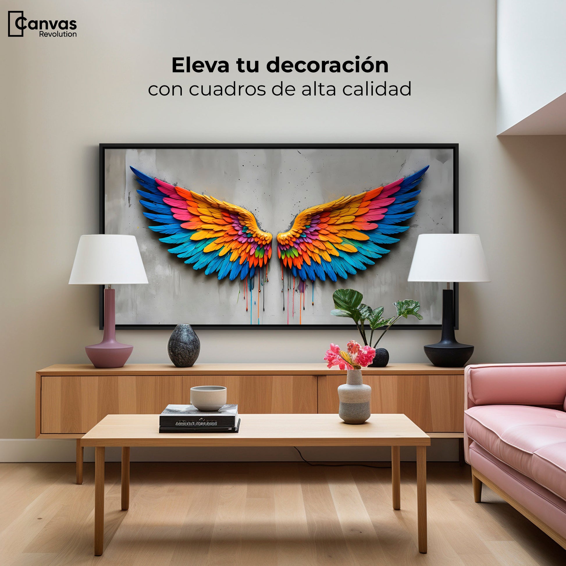 Cuadros Decorativos Canvas Revolution | Alas Angel Arcoiris | Montaje2