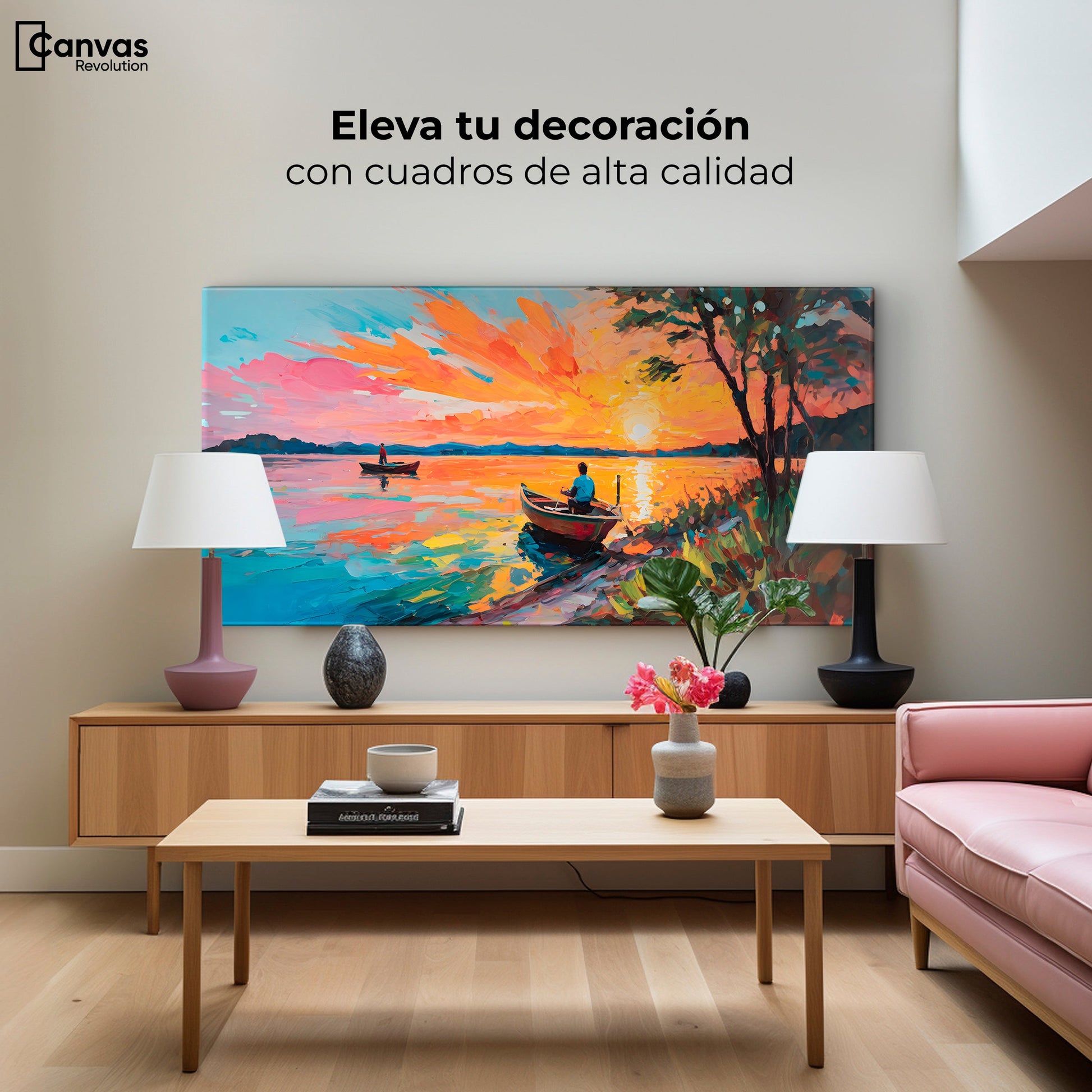 Cuadros Decorativos Canvas Revolution | Atardecer Lago | Montaje2
