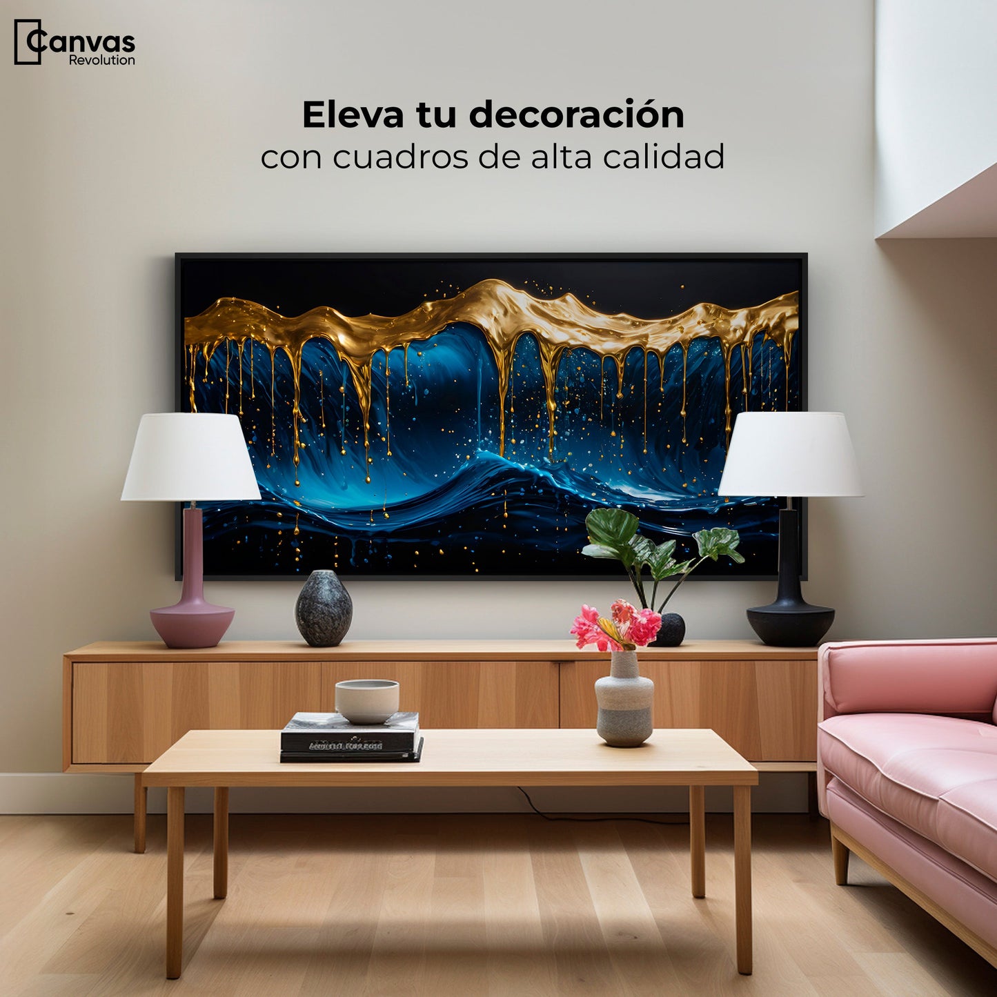 Cuadros Decorativos Canvas Revolution | Azul Dorado | Montaje2