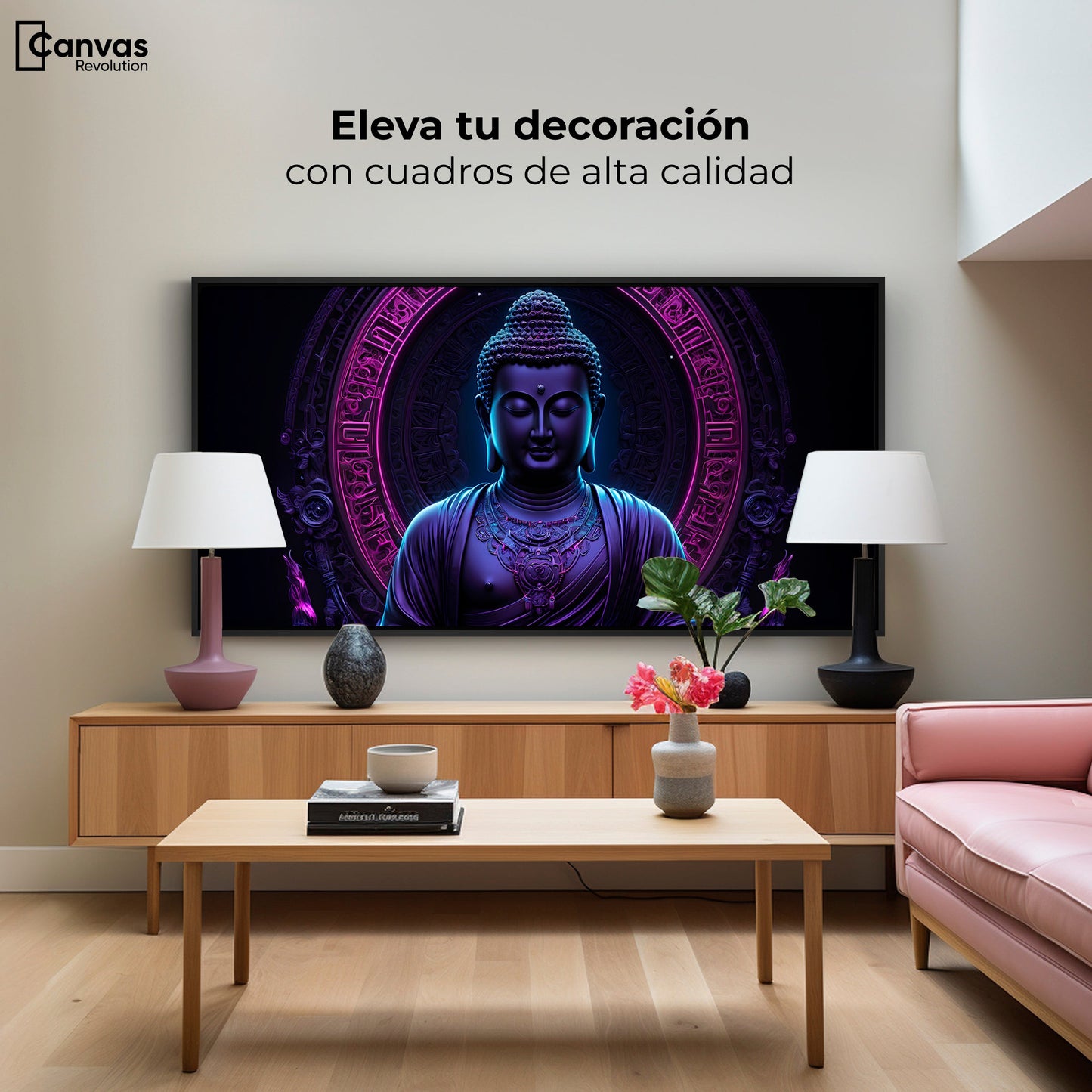 Cuadros Decorativos Canvas Revolution | Buda Neon Luminoso | Montaje2