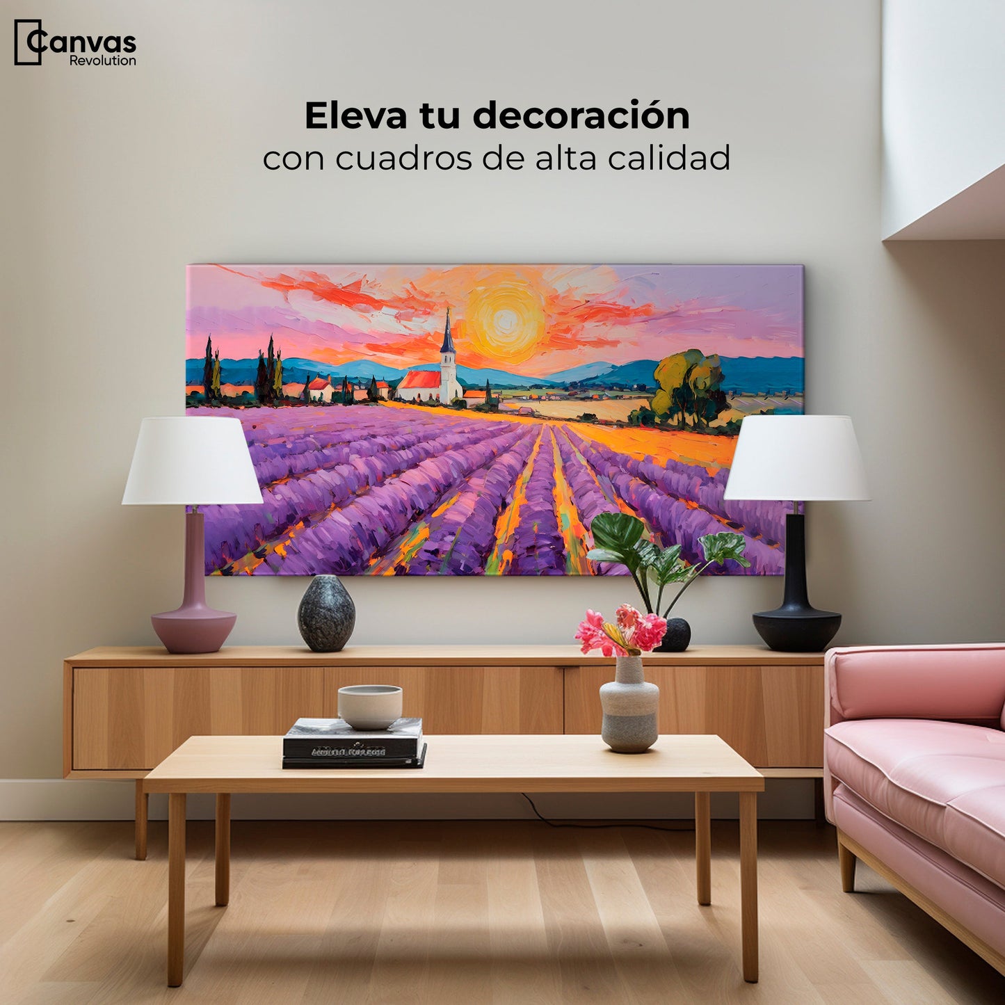 Cuadros Decorativos Canvas Revolution | Campo Lavanda Sun | Montaje2