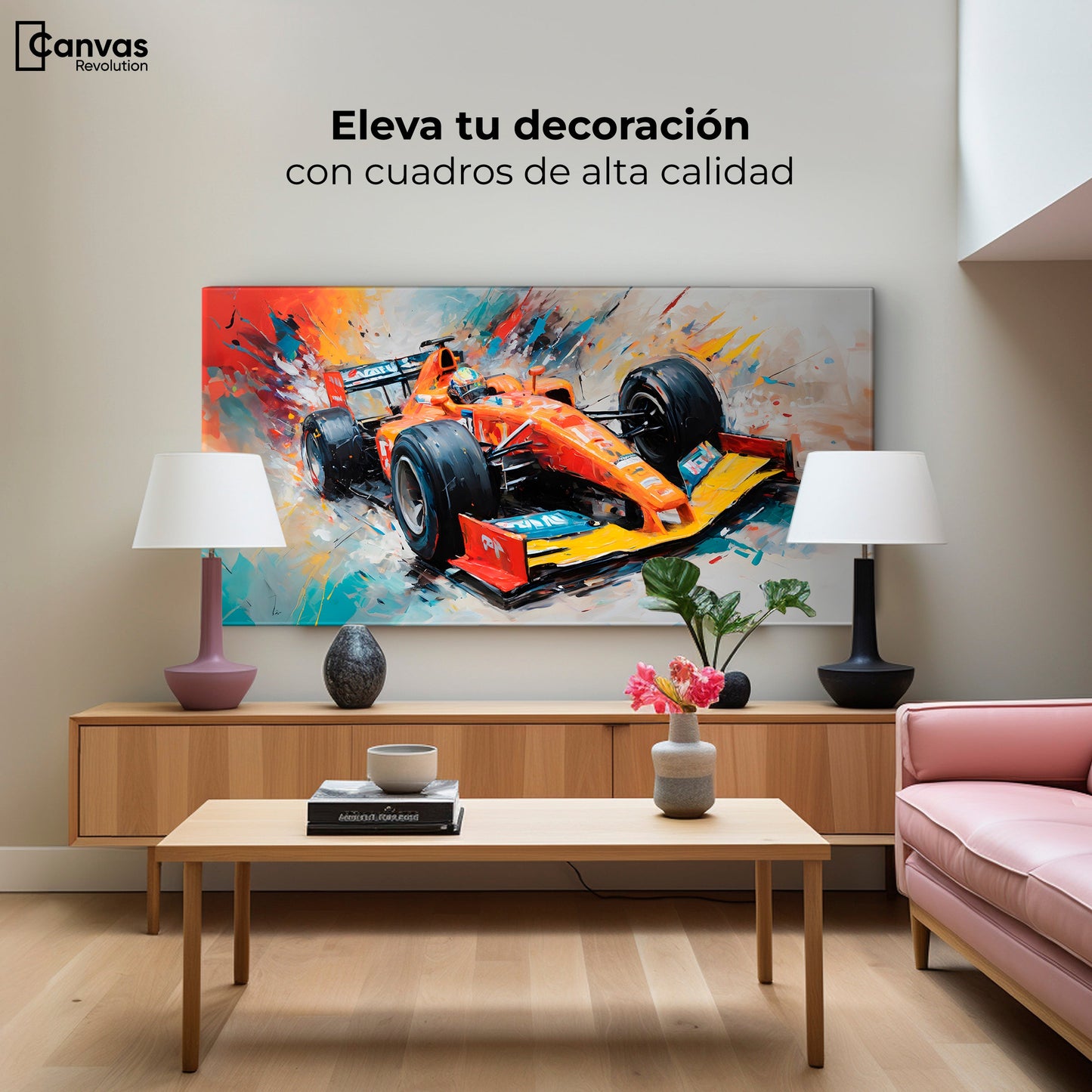 Cuadros Decorativos Canvas Revolution | F1 Carrera Colorida | Montaje2