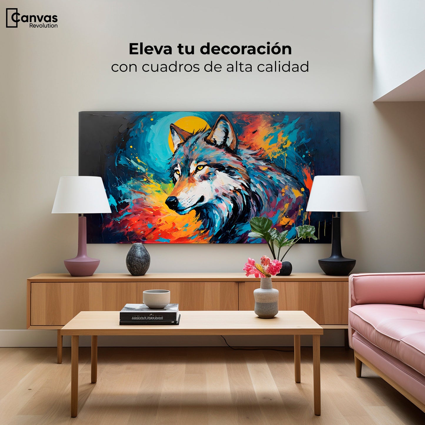 Cuadros Decorativos Canvas Revolution | lobo-splash-color | Montaje2