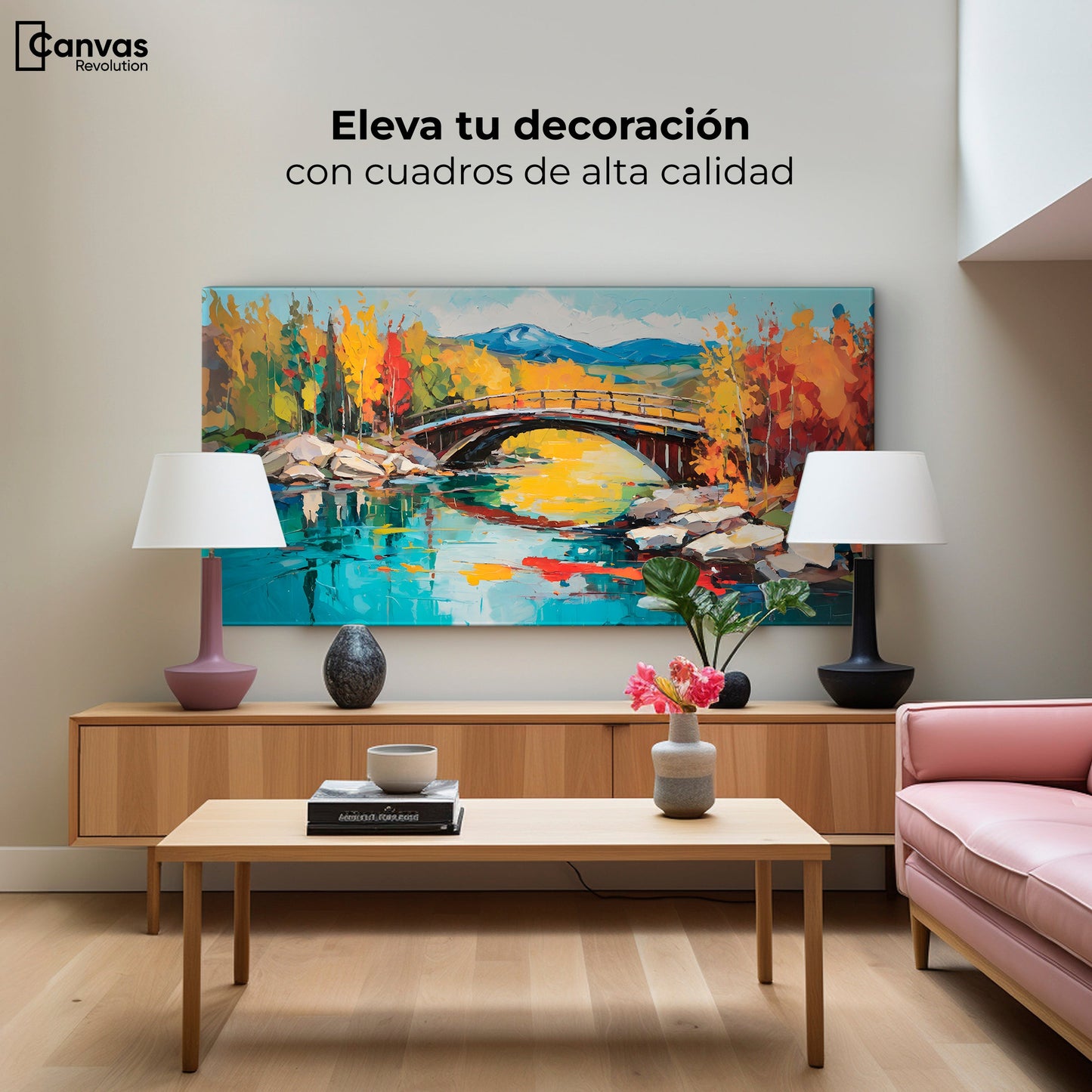 Cuadros Decorativos Canvas Revolution | Puente Otonal Aureo | Montaje2