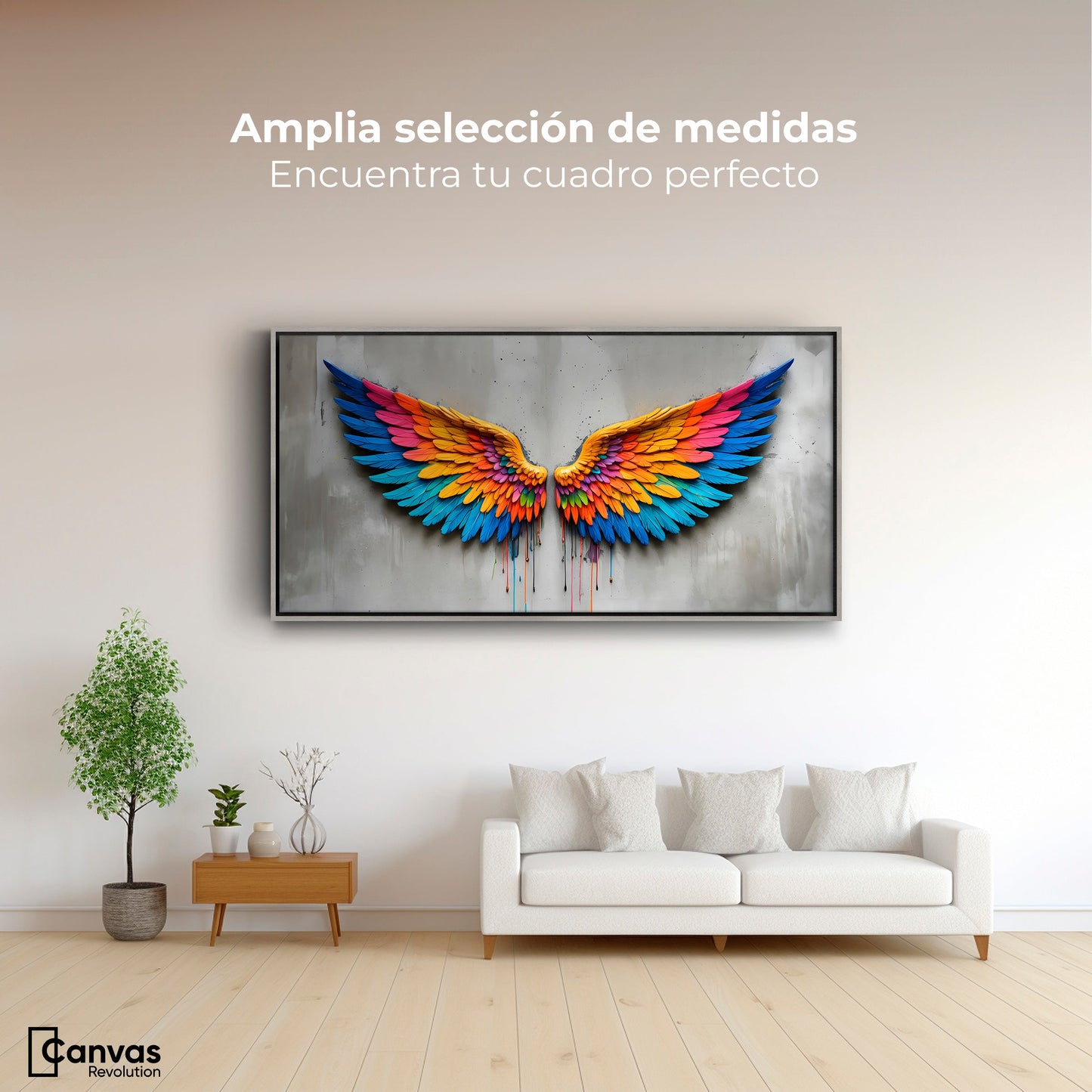 Cuadros Decorativos Canvas Revolution | Alas Angel Arcoiris | Montaje3