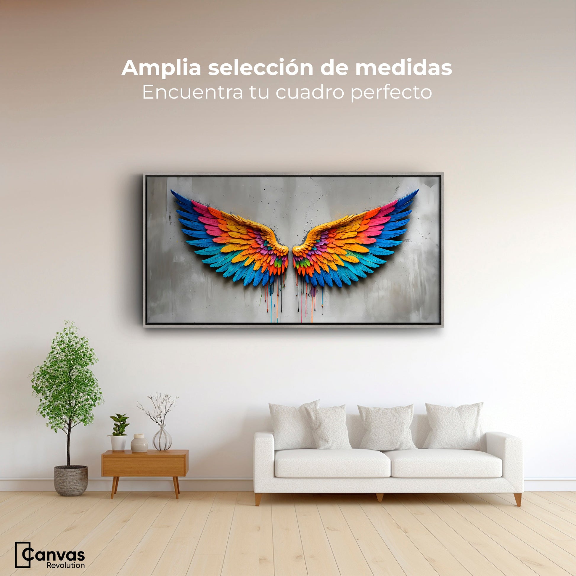 Cuadros Decorativos Canvas Revolution | Alas Angel Arcoiris | Montaje3