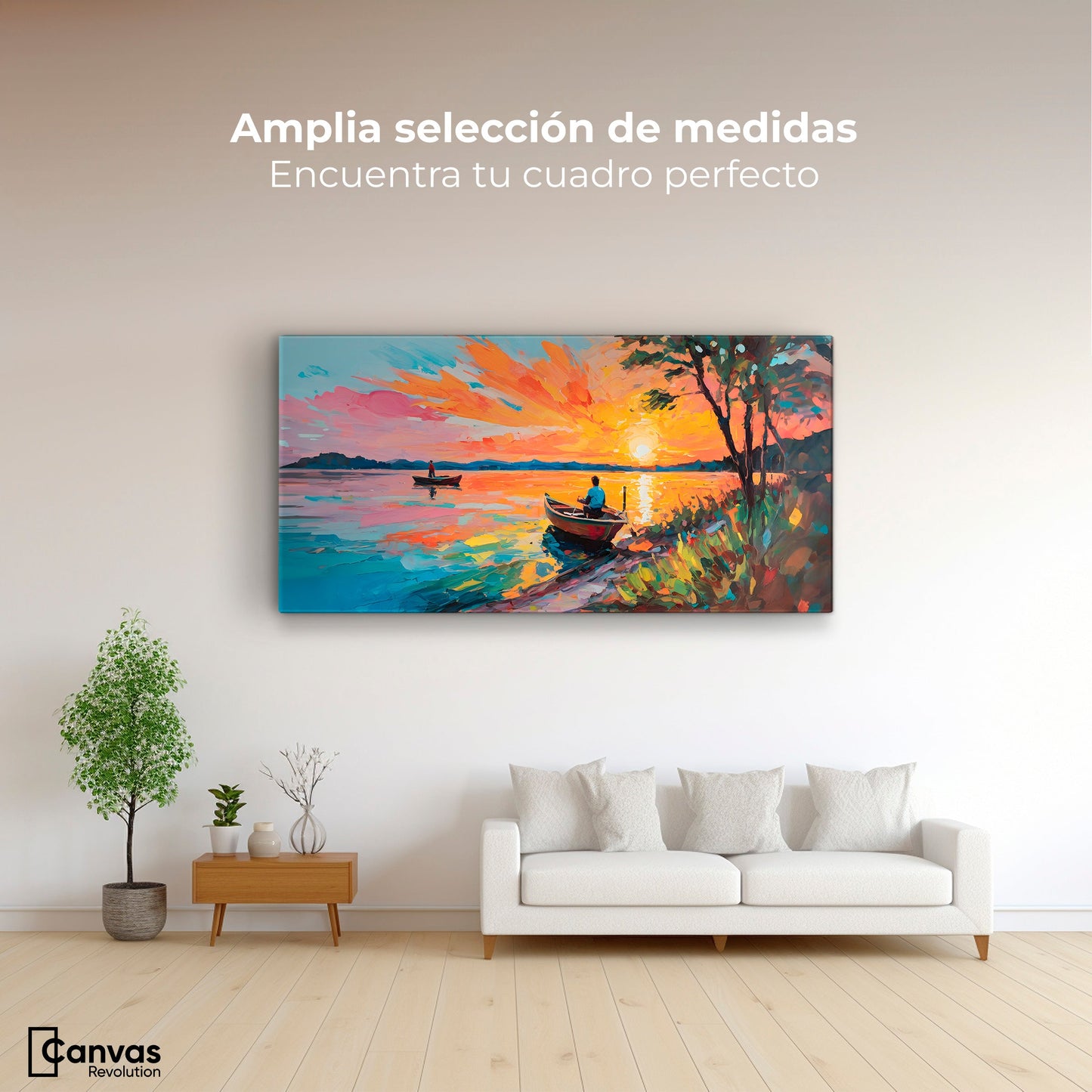 Cuadros Decorativos Canvas Revolution | Atardecer Lago | Montaje3