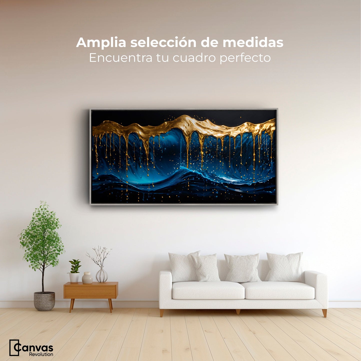 Cuadros Decorativos Canvas Revolution | Azul Dorado | Montaje3