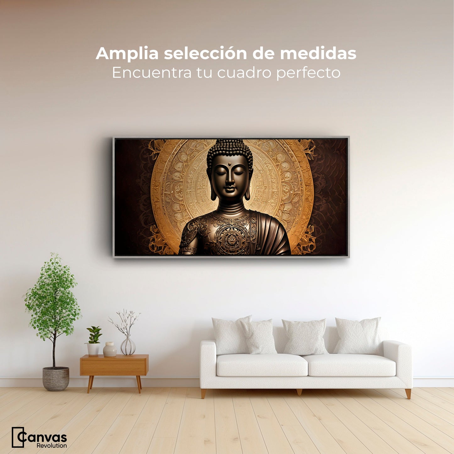 Cuadros Decorativos Canvas Revolution | Buda Astral Dorado | Montaje3