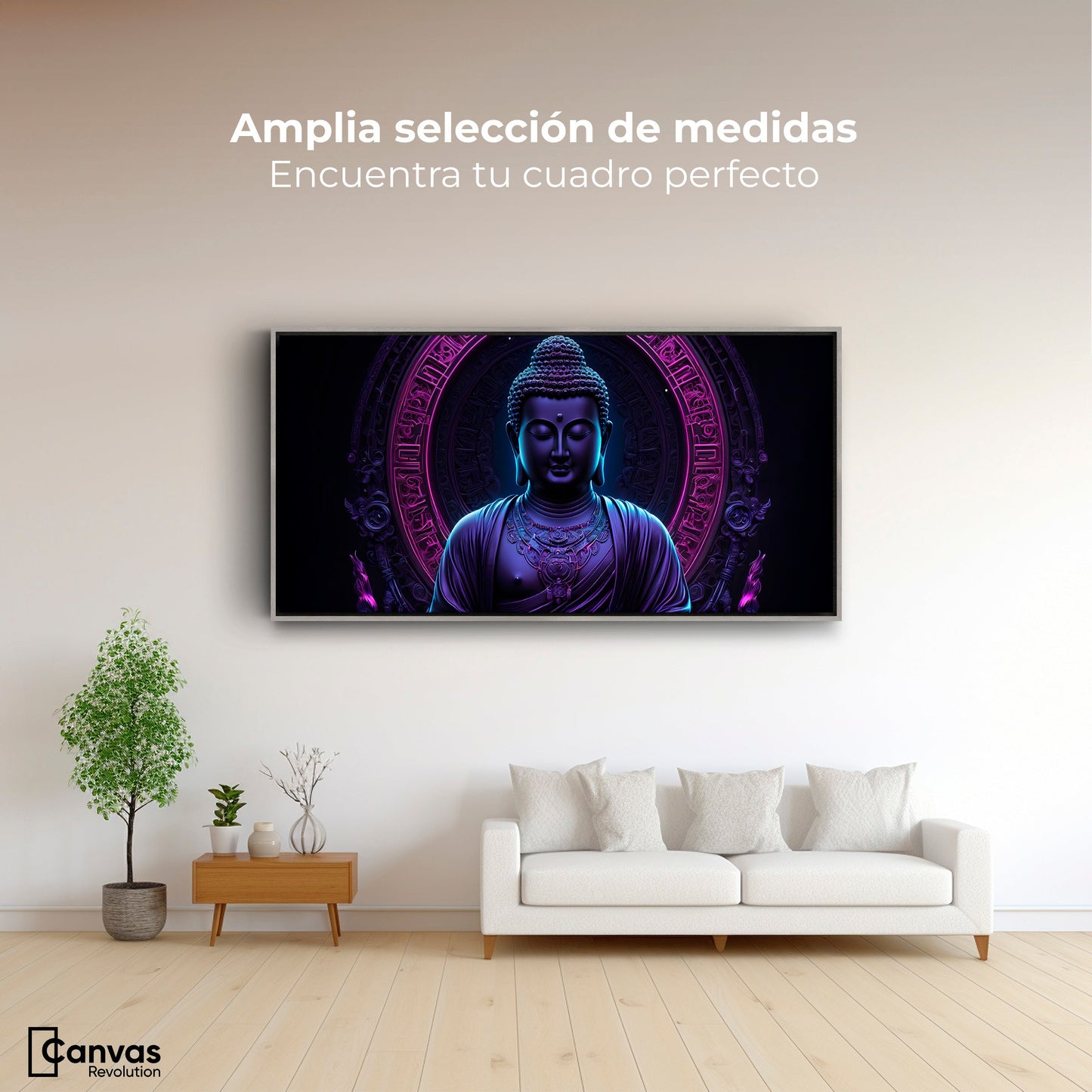 Cuadros Decorativos Canvas Revolution | Buda Neon Luminoso | Montaje3