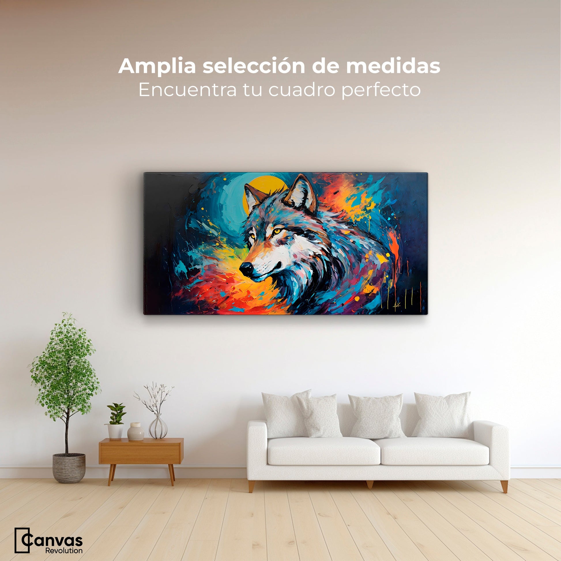 Cuadros Decorativos Canvas Revolution | lobo-splash-color | Montaje3