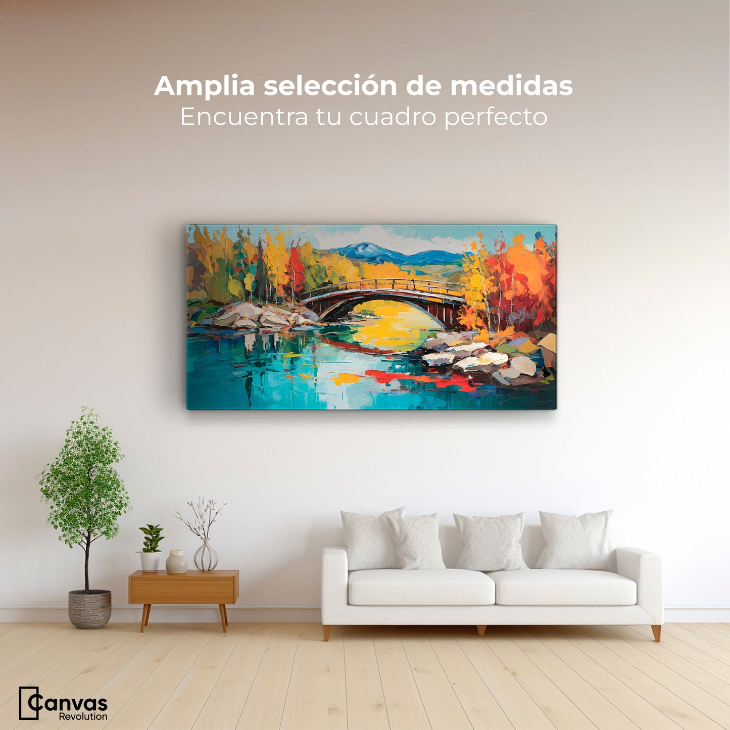 Cuadros Decorativos Canvas Revolution | Puente Otonal Aureo | Montaje3