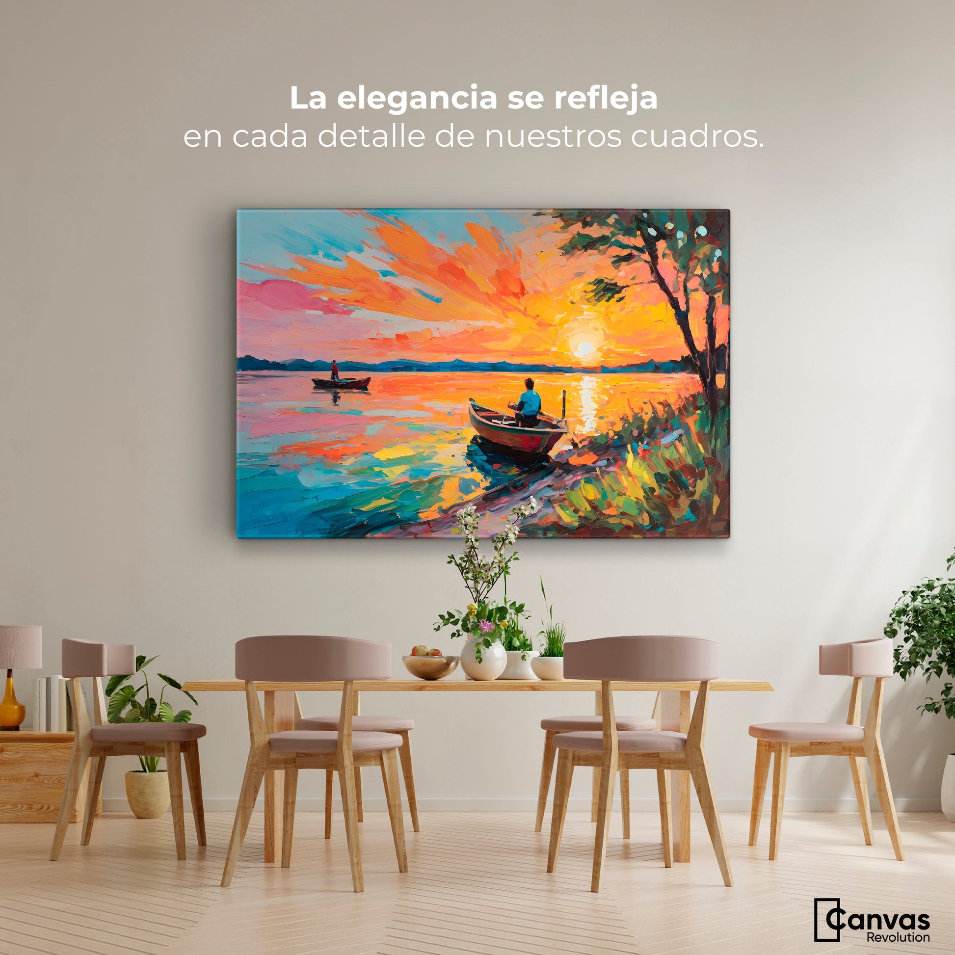 Cuadros Decorativos Canvas Revolution | Atardecer Lago | Montaje4