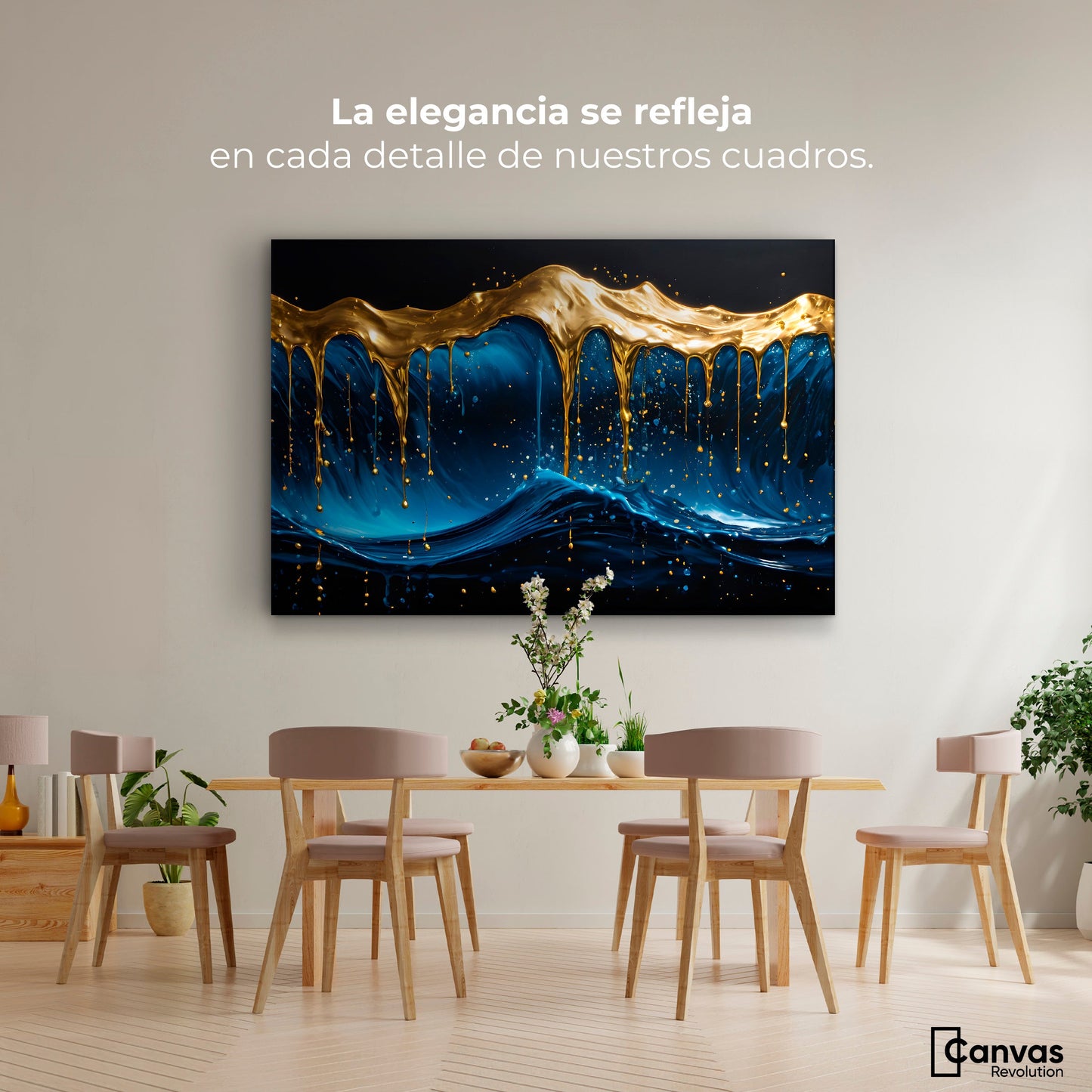 Cuadros Decorativos Canvas Revolution | Azul Dorado | Montaje4