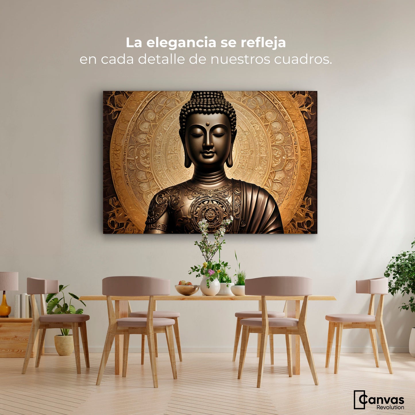 Cuadros Decorativos Canvas Revolution | Buda Astral Dorado | Montaje4