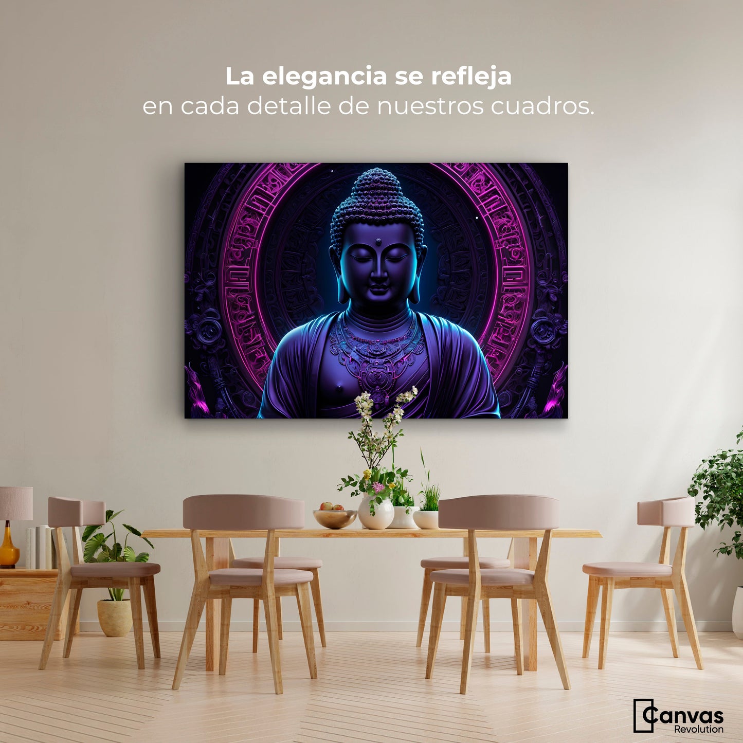 Cuadros Decorativos Canvas Revolution | Buda Neon Luminoso | Montaje4