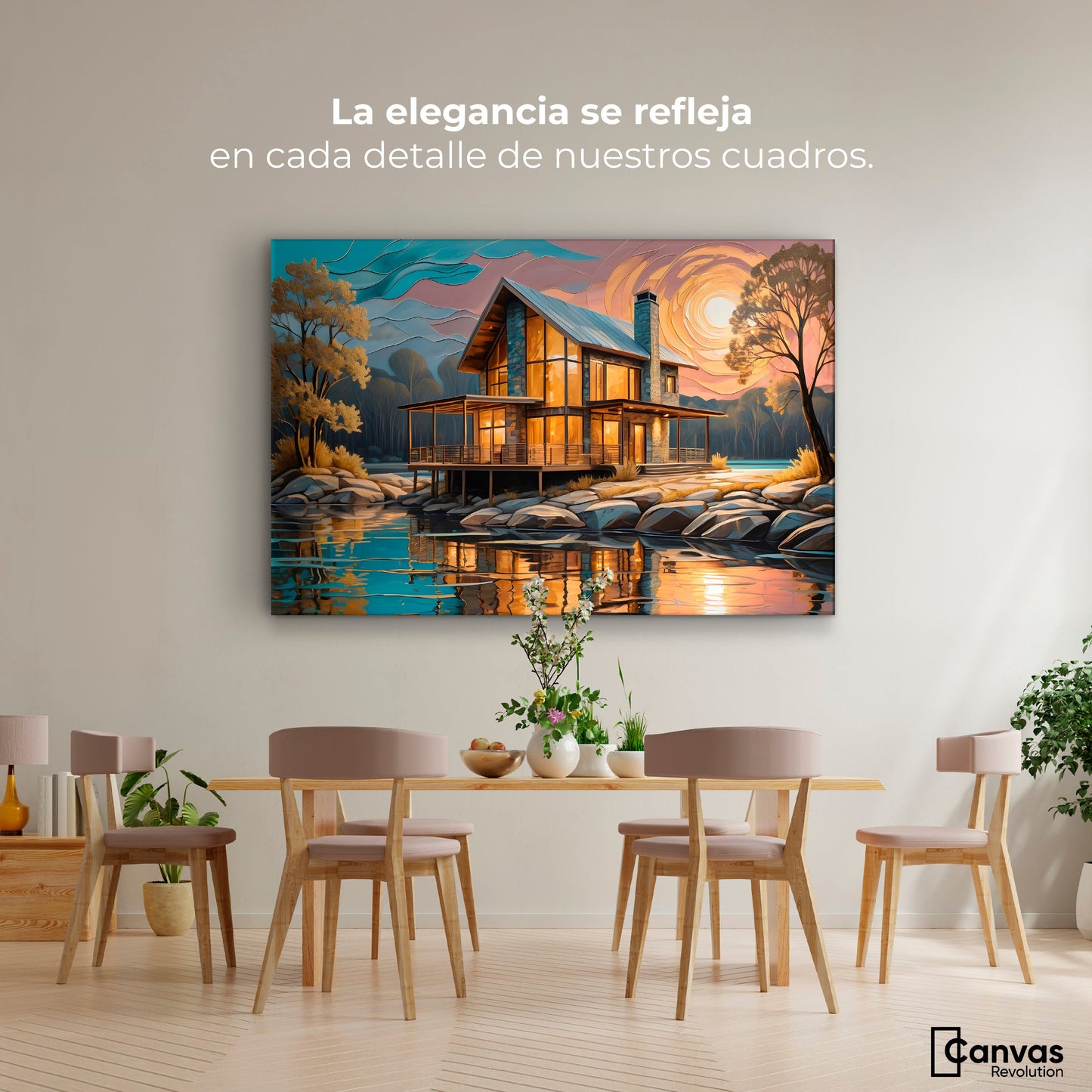 Cuadros Decorativos Canvas Revolution | Cabana Junto Lago | Montaje4