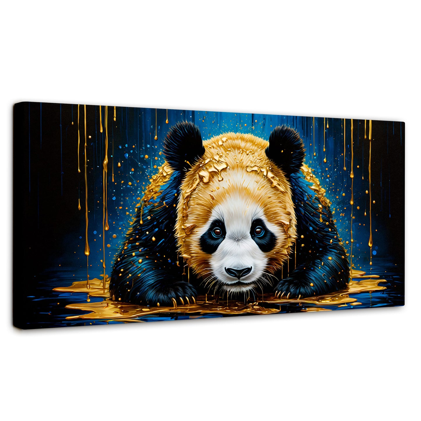 Cuadros Decorativos Canvas Revolution | Abrazo Panda Dorado | Panoramico | Portada | Marco SinMarco