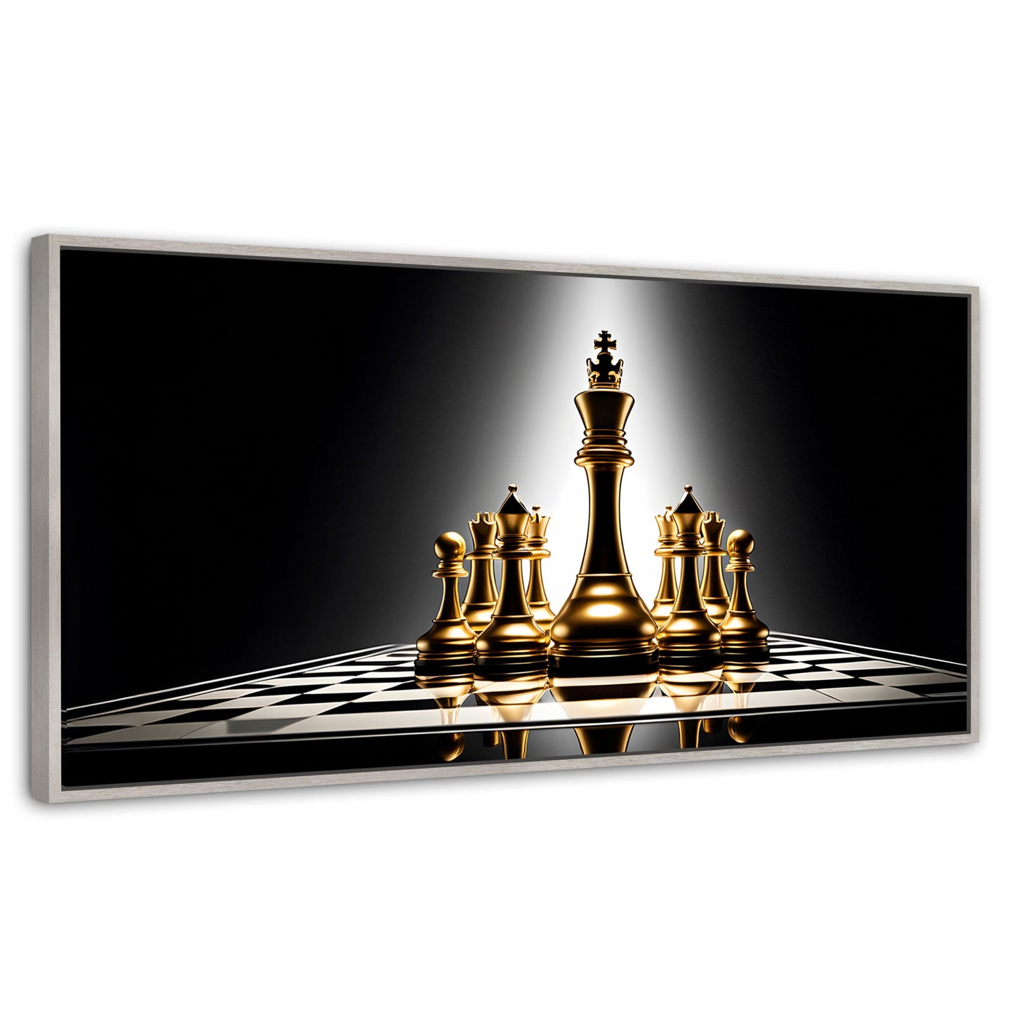 Cuadros Decorativos Canvas Revolution | Ajedrez De Oro | Panoramico | Portada | Marco Blanco