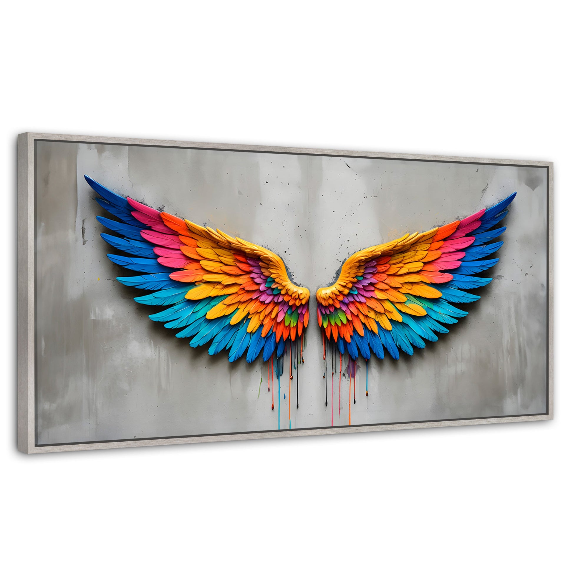 Cuadros Decorativos Canvas Revolution | Alas Angel Arcoiris | Panoramico | Portada | Marco Blanco