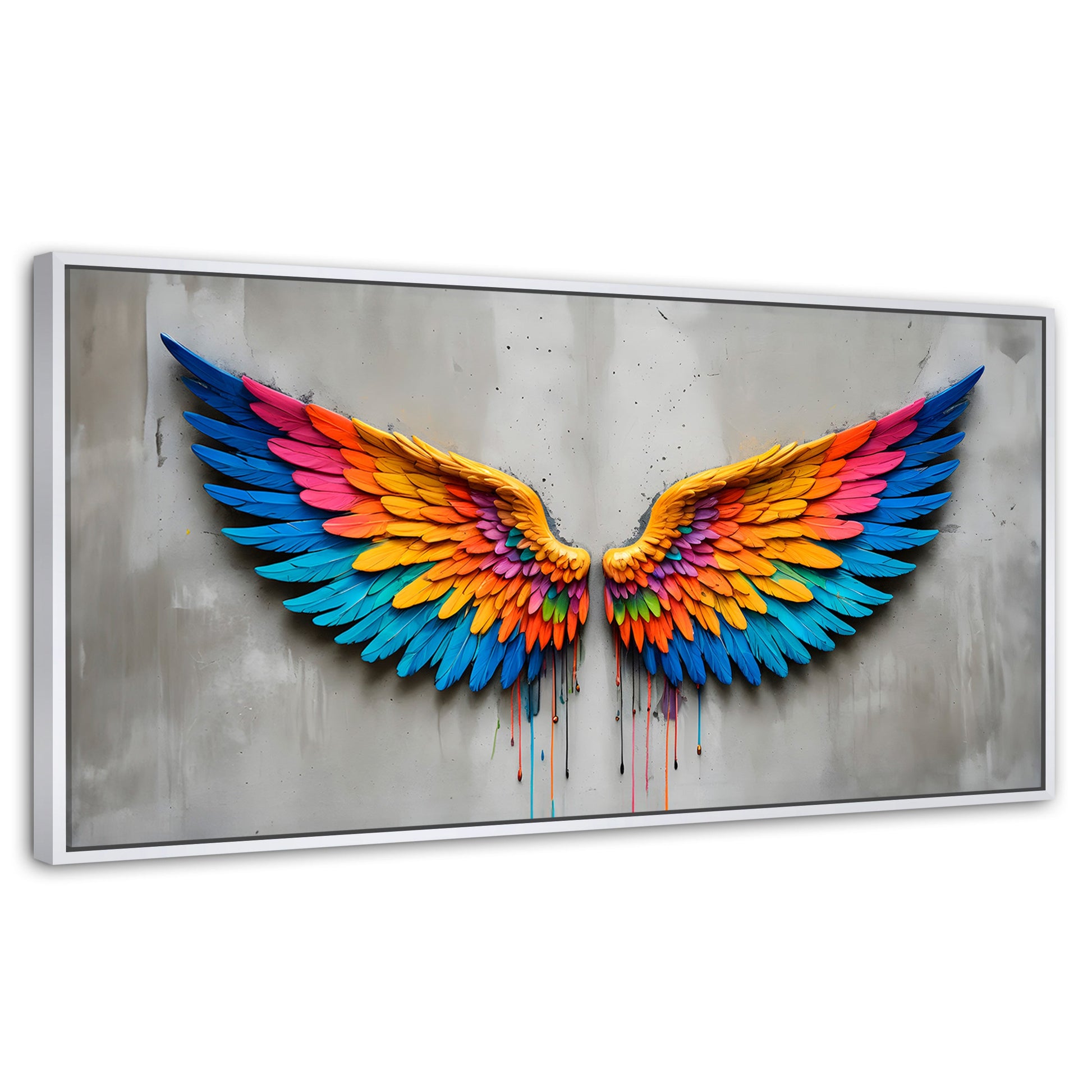 Cuadros Decorativos Canvas Revolution | Alas Angel Arcoiris | Panoramico | Portada | Marco Dorado