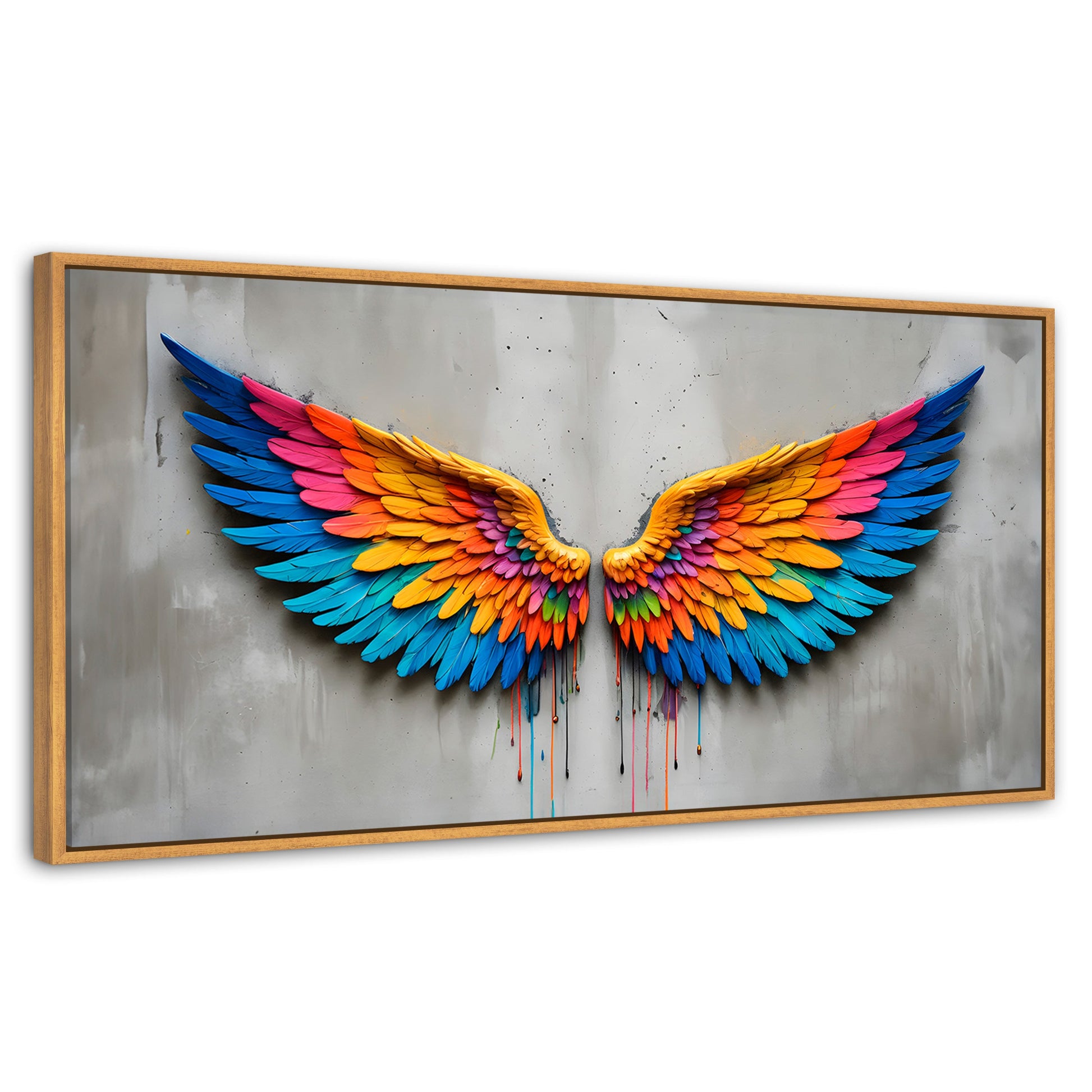 Cuadros Decorativos Canvas Revolution | Alas Angel Arcoiris | Panoramico | Portada | Marco Negro