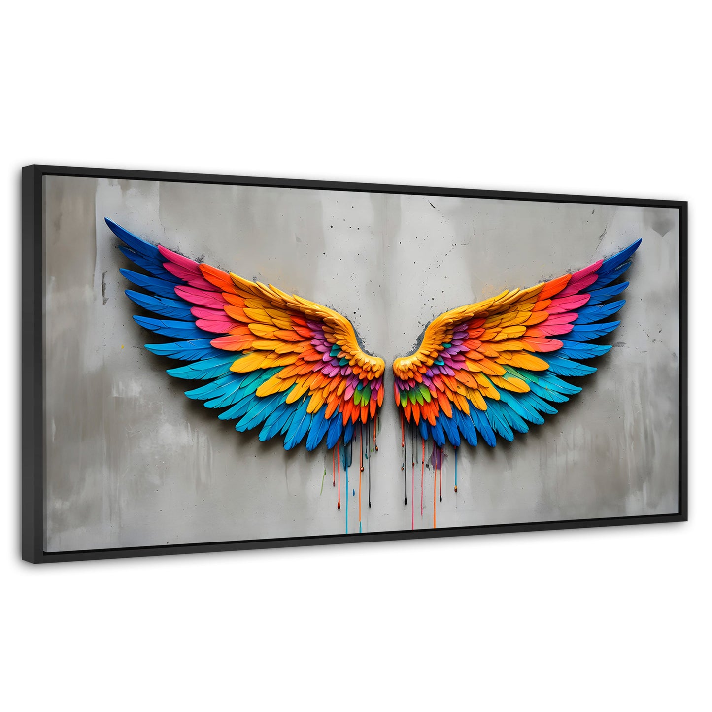 Cuadros Decorativos Canvas Revolution | Alas Angel Arcoiris | Panoramico | Portada | Marco Plateado