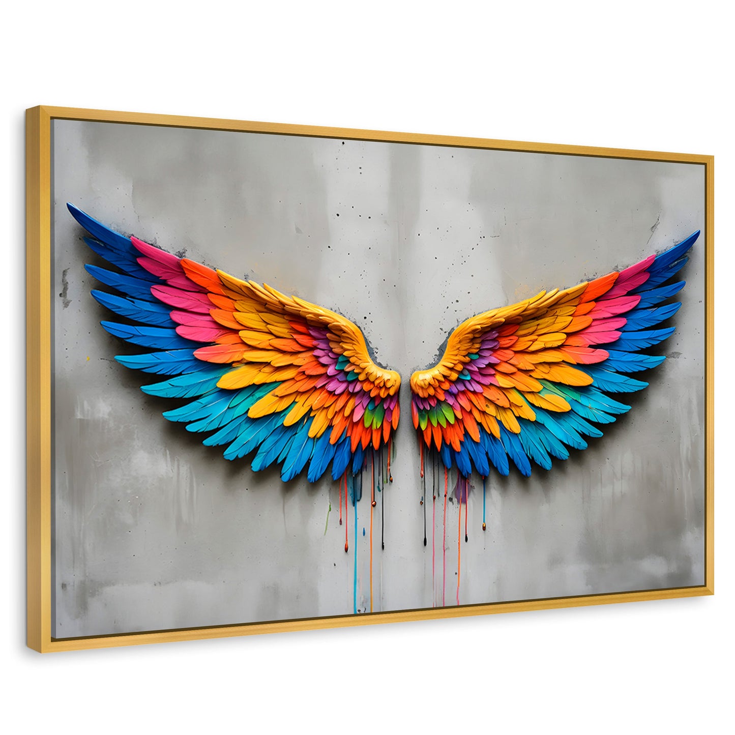 Cuadros Decorativos Canvas Revolution | Alas Angel Arcoiris | Rectangular | Portada | Marco Dorado
