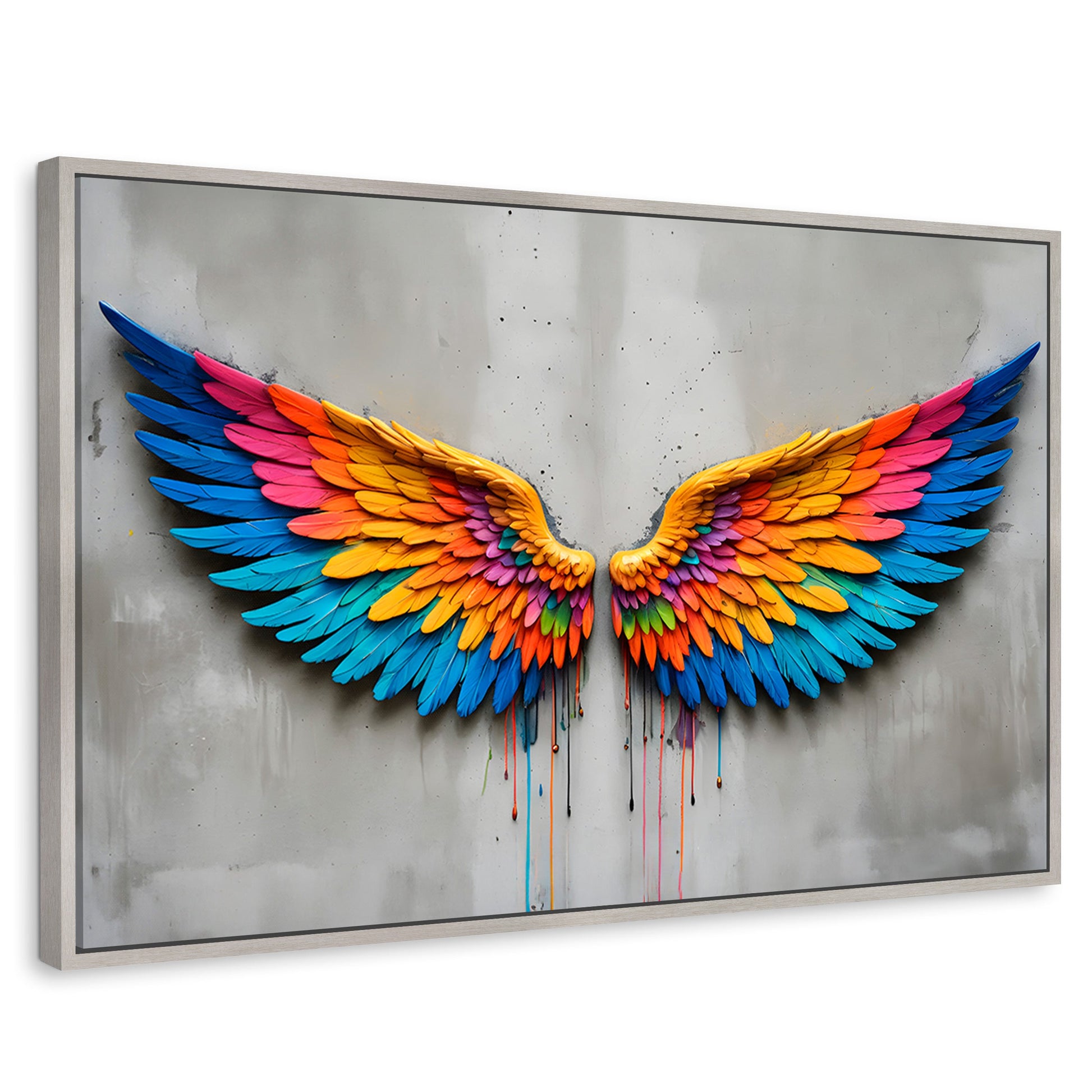 Cuadros Decorativos Canvas Revolution | Alas Angel Arcoiris | Rectangular | Portada | Marco Plateado