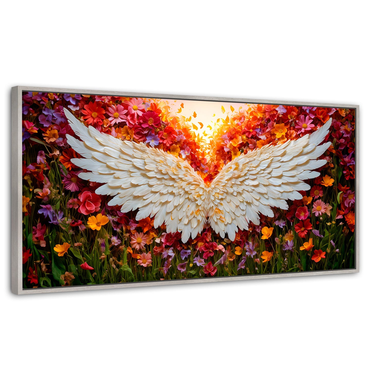 Cuadros Decorativos Canvas Revolution | Alas En Flores | Panoramico | Portada | Marco Blanco