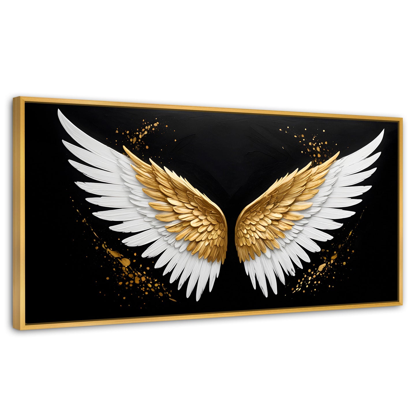 Cuadros Decorativos Canvas Revolution | Alas Oro Negro | Panoramico | Portada | Marco Madera
