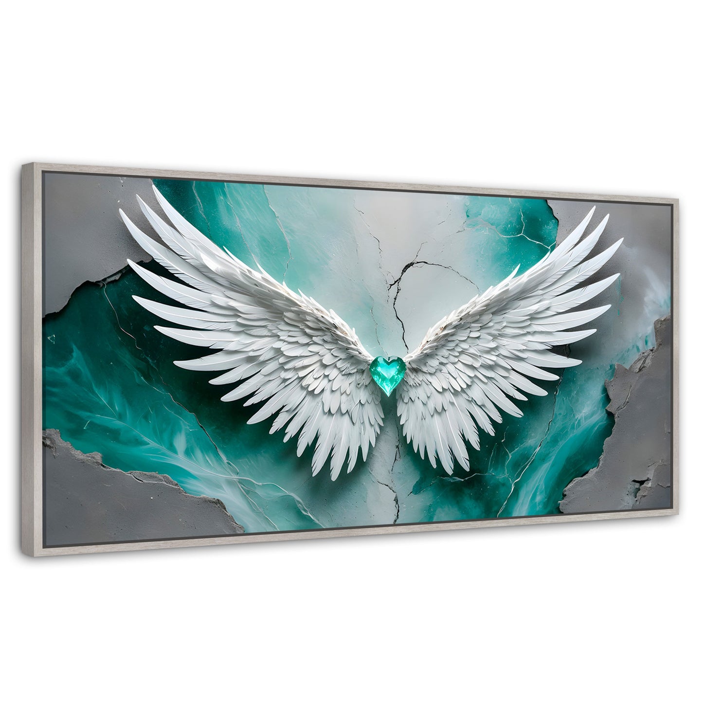 Cuadros Decorativos Canvas Revolution | Alas Vida Esmeralda | Panoramico | Portada | Marco Blanco