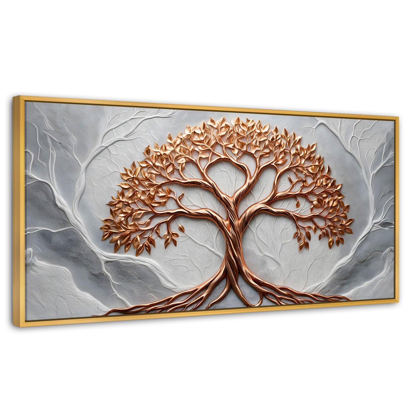 Cuadros Decorativos Canvas Revolution | Arbol Piedra Oro | Panoramico | Portada | Marco Madera