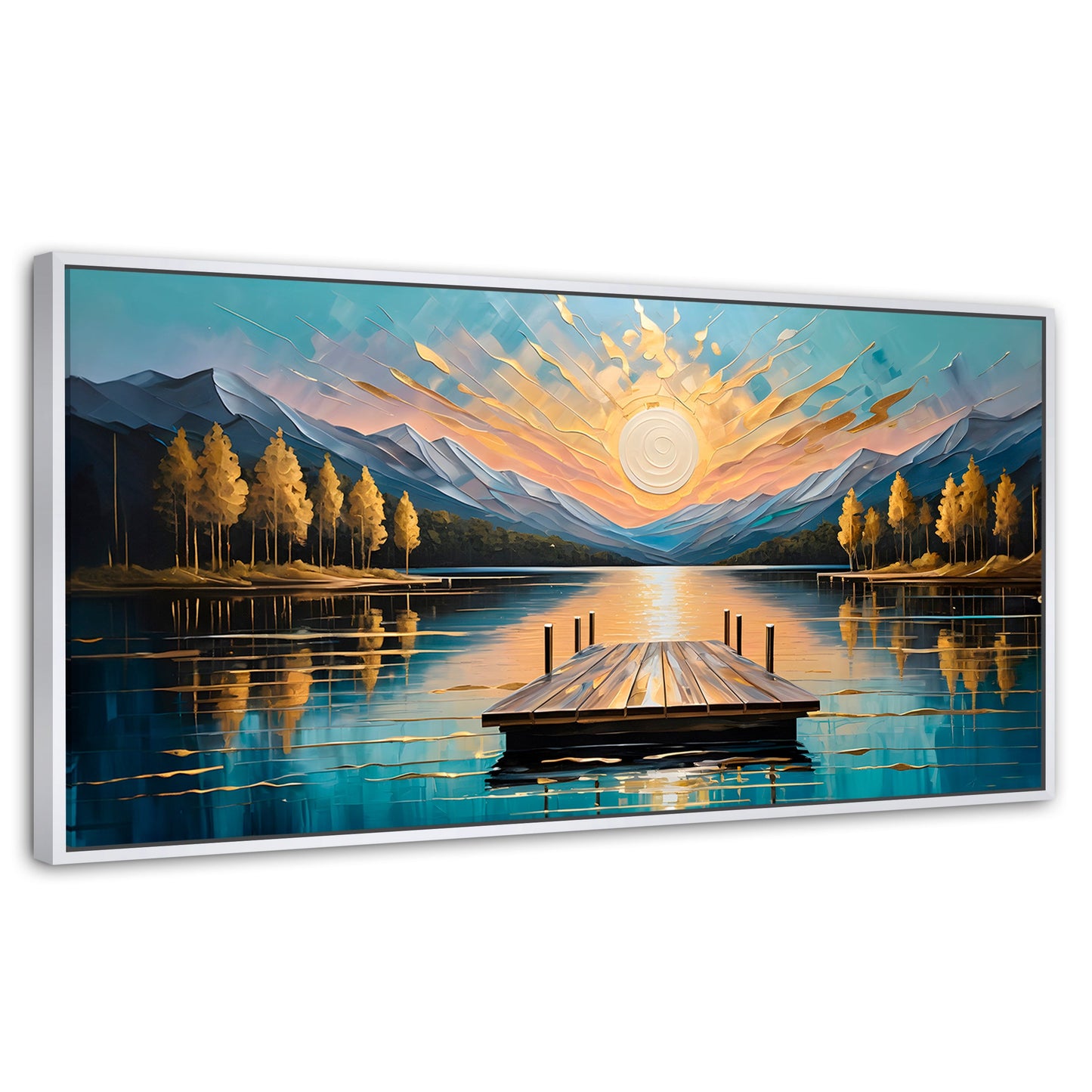 Cuadros Decorativos Canvas Revolution | Atardecer En Muelle | Panoramico | Portada | Marco Dorado