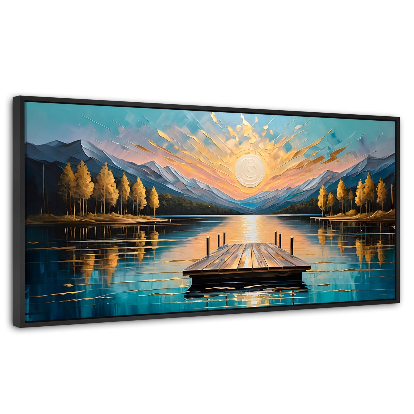 Cuadros Decorativos Canvas Revolution | Atardecer En Muelle | Panoramico | Portada | Marco Plateado