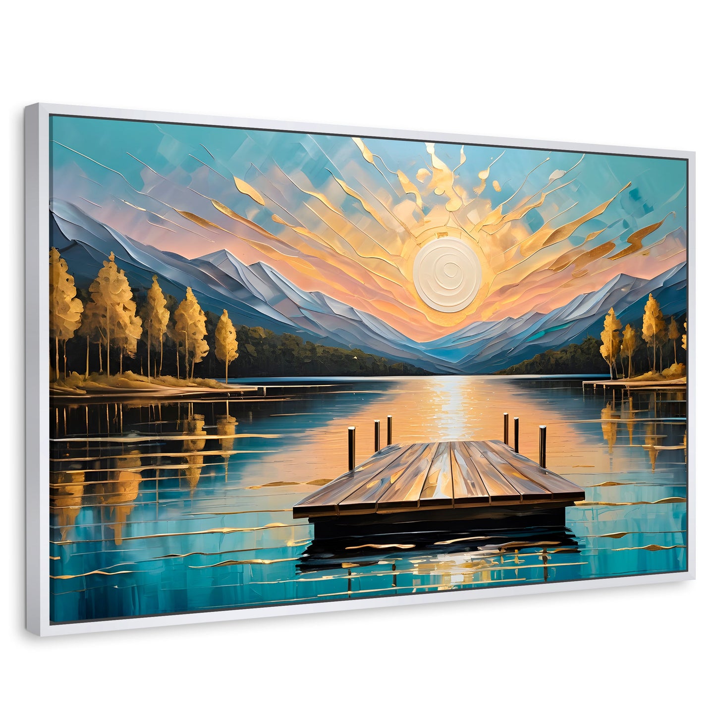 Cuadros Decorativos Canvas Revolution | Atardecer En Muelle | Rectangular | Portada | Marco Blanco