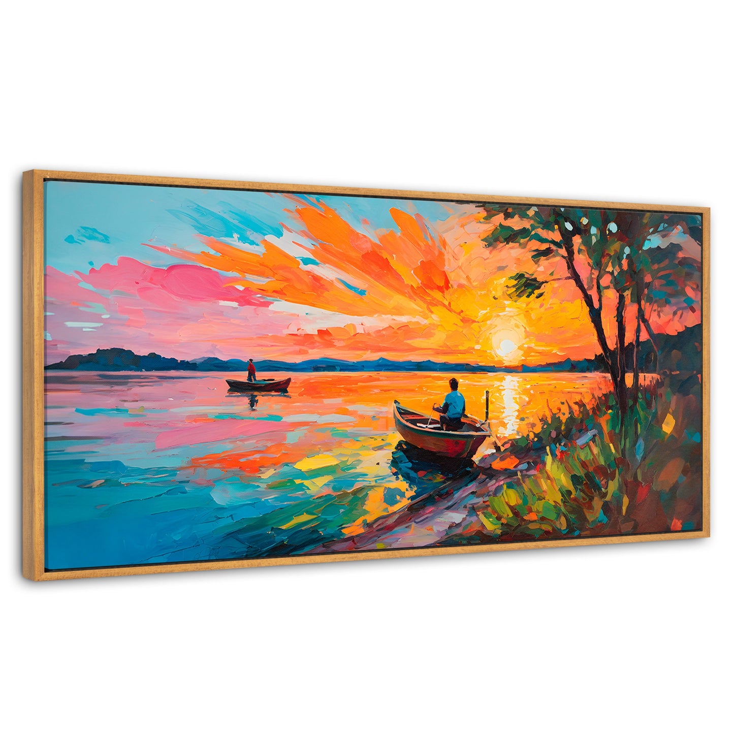 Cuadros Decorativos Canvas Revolution | Atardecer Lago | Panoramico | Portada | Marco Madera