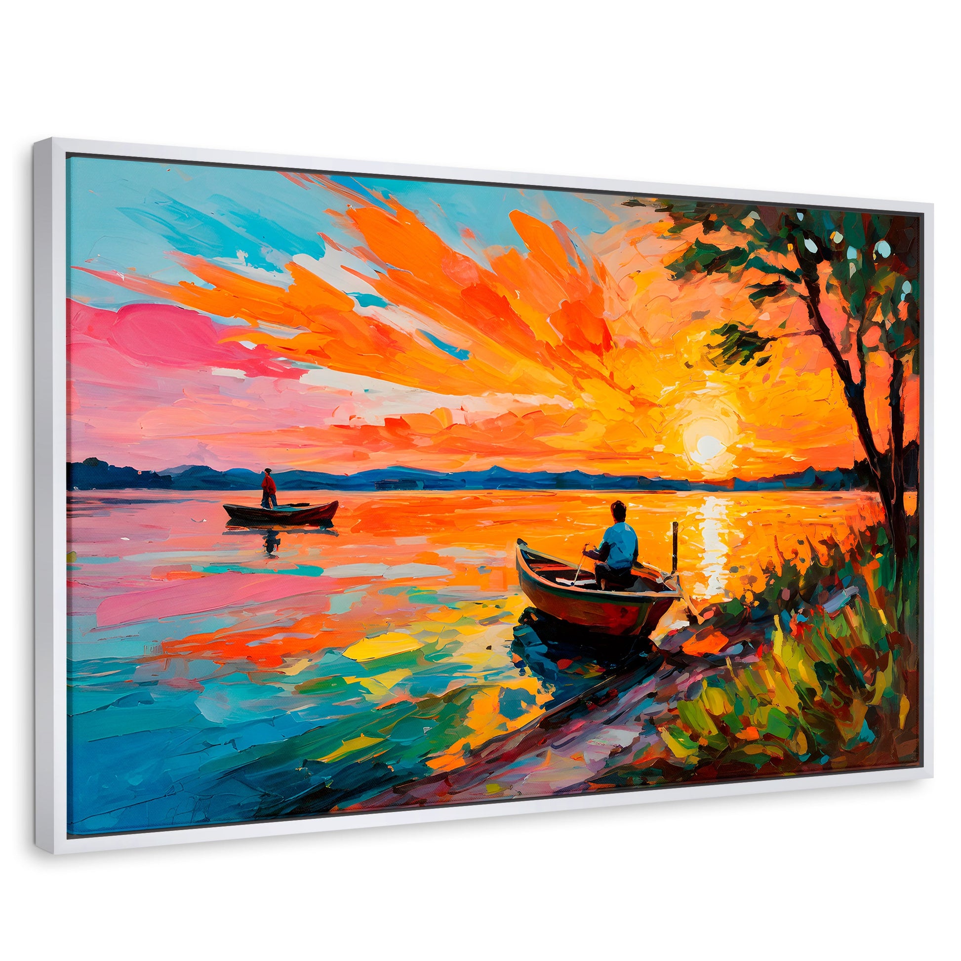Cuadros Decorativos Canvas Revolution | Atardecer Lago | Rectangular | Portada | Marco Blanco