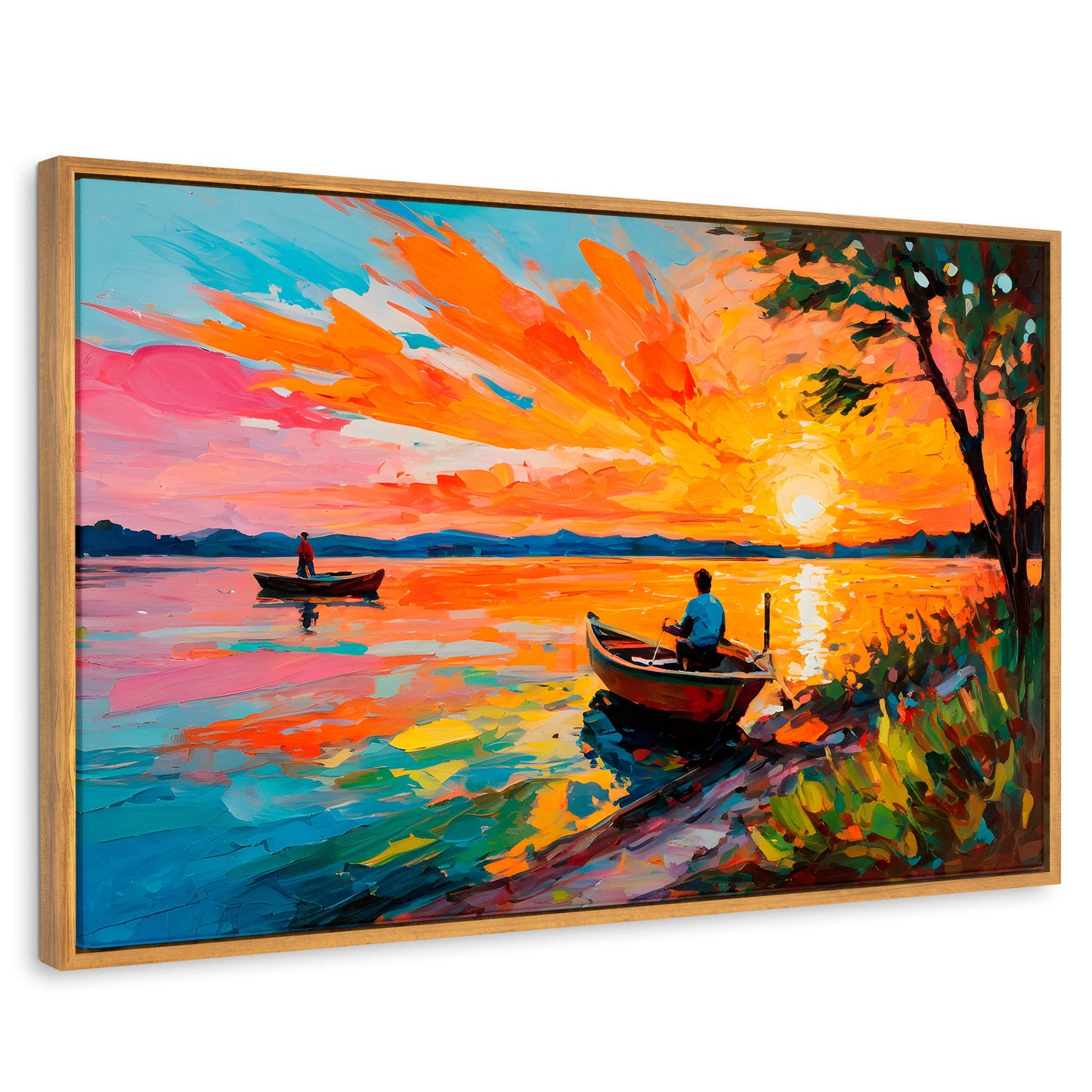 Cuadros Decorativos Canvas Revolution | Atardecer Lago | Rectangular | Portada | Marco Madera