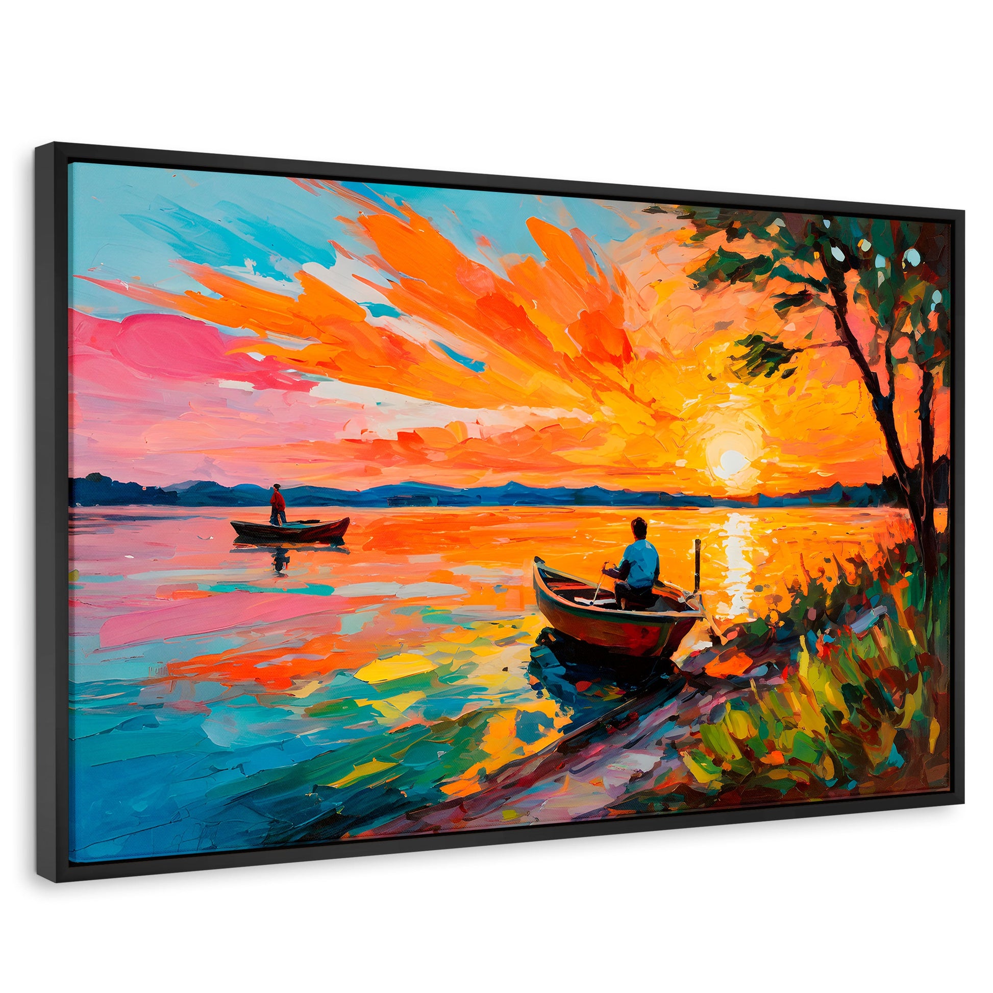 Cuadros Decorativos Canvas Revolution | Atardecer Lago | Rectangular | Portada | Marco Negro