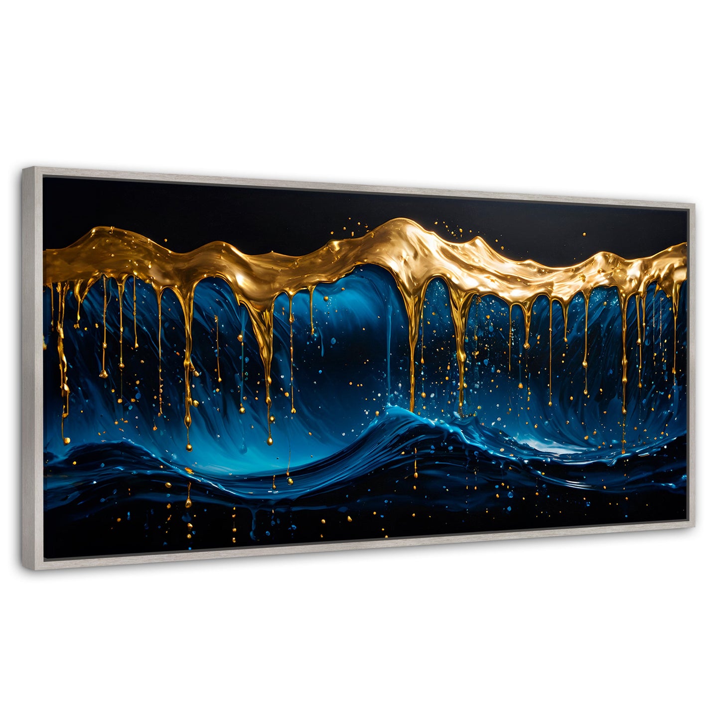 Cuadros Decorativos Canvas Revolution | Azul Dorado | Panoramico | Portada | Marco Blanco