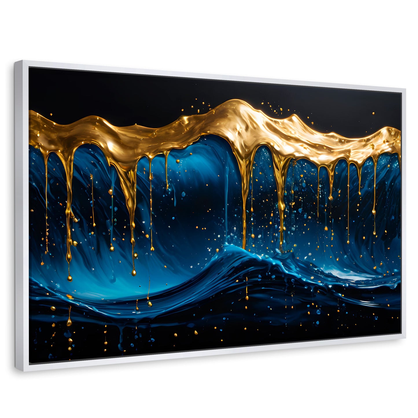 Cuadros Decorativos Canvas Revolution | Azul Dorado | Rectangular | Portada | Marco Blanco