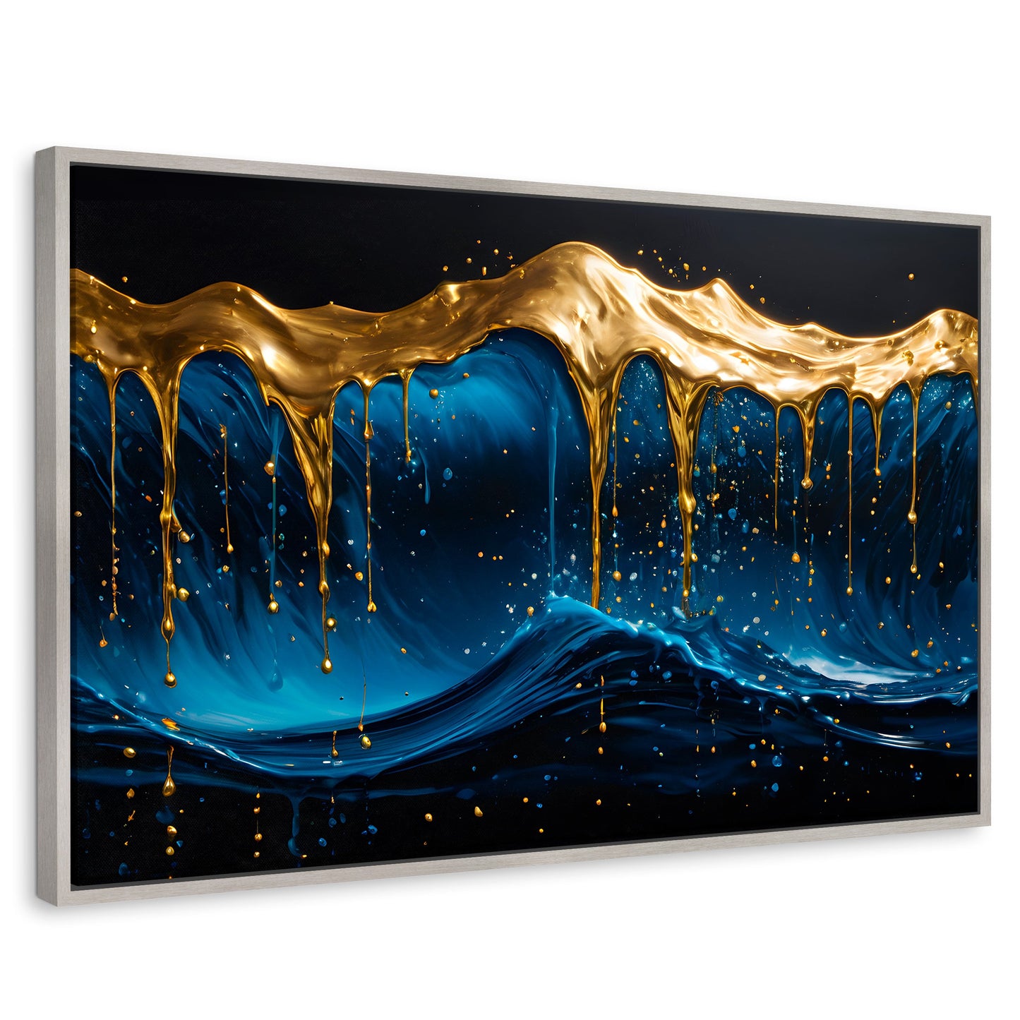 Cuadros Decorativos Canvas Revolution | Azul Dorado | Rectangular | Portada | Marco Plateado